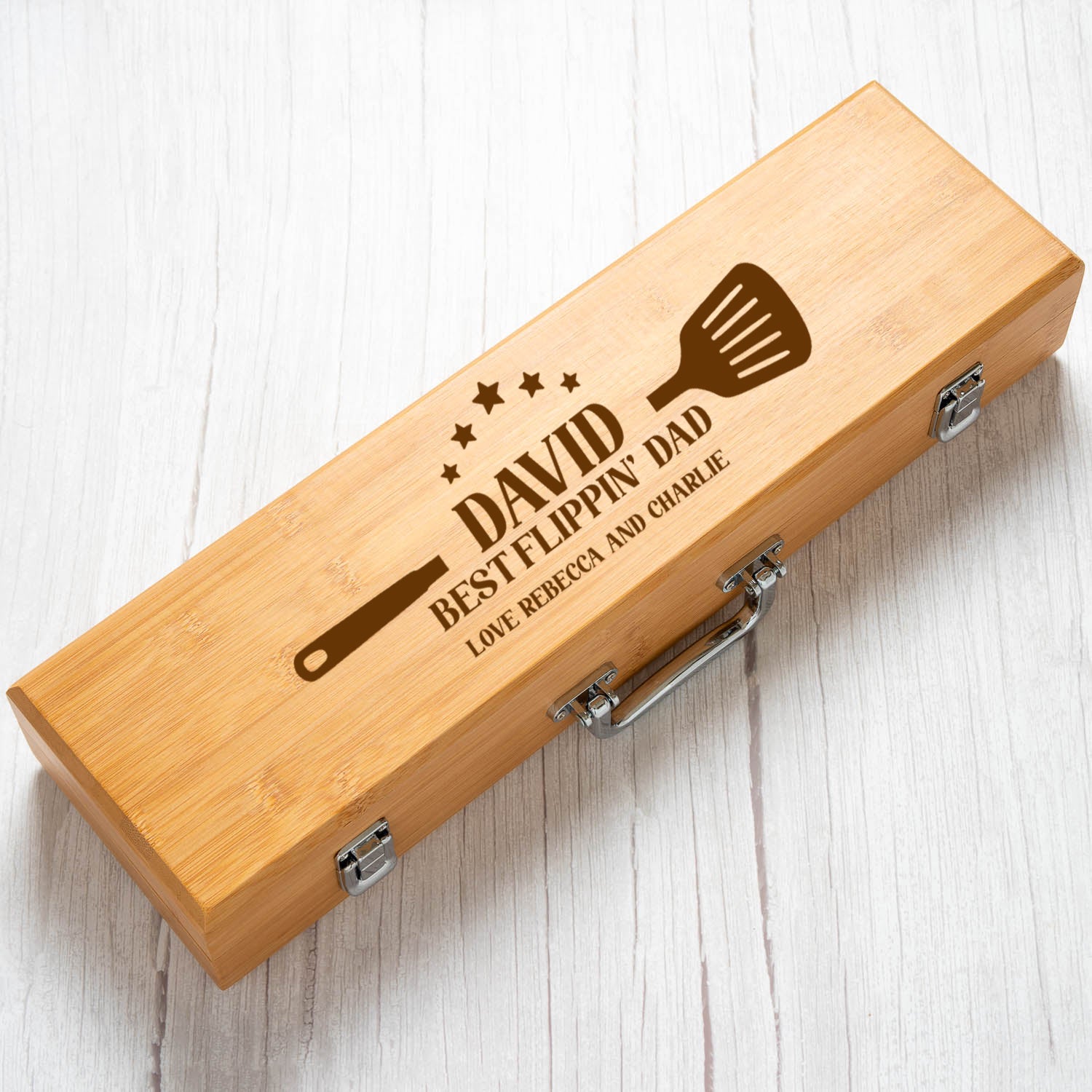 Personalised Best Flippin’ Dad Wooden BBQ Tool Set - BBQ Sets