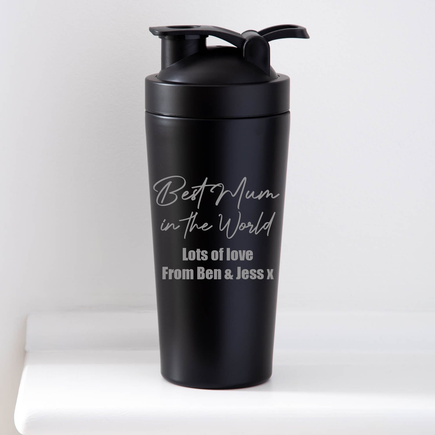 Personalised Best Mum in the World Protein Shaker Bottle - Black - Protein Shaker Bottles