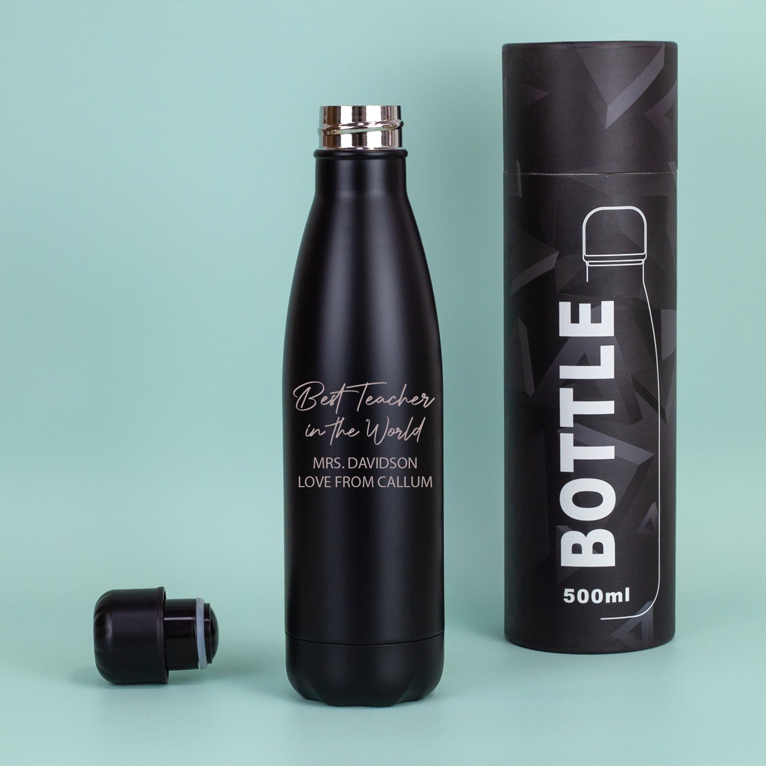 Personalised Best Teacher In The World Thermos Water Bottle - Yes / Black - Thermos Water Bottles