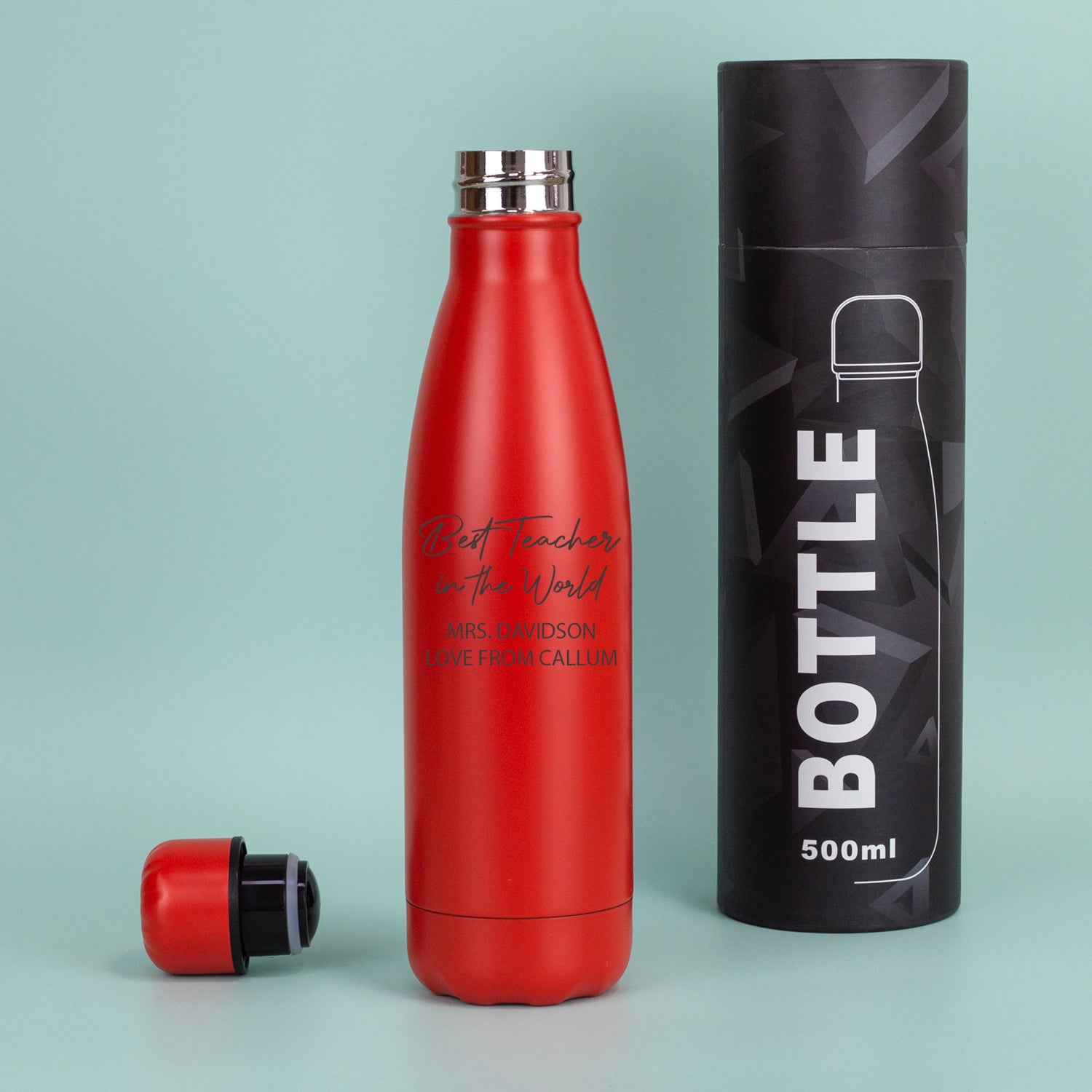 Personalised Best Teacher In The World Thermos Water Bottle - Yes / Red - Thermos Water Bottles