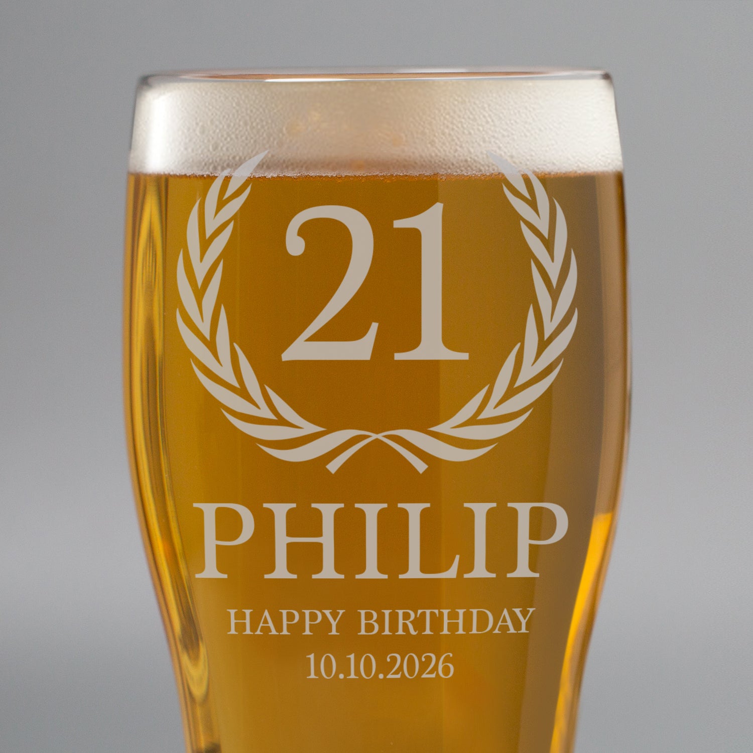Personalised 21st Birthday Crest Tulip Pint Glass - Beer Glasses