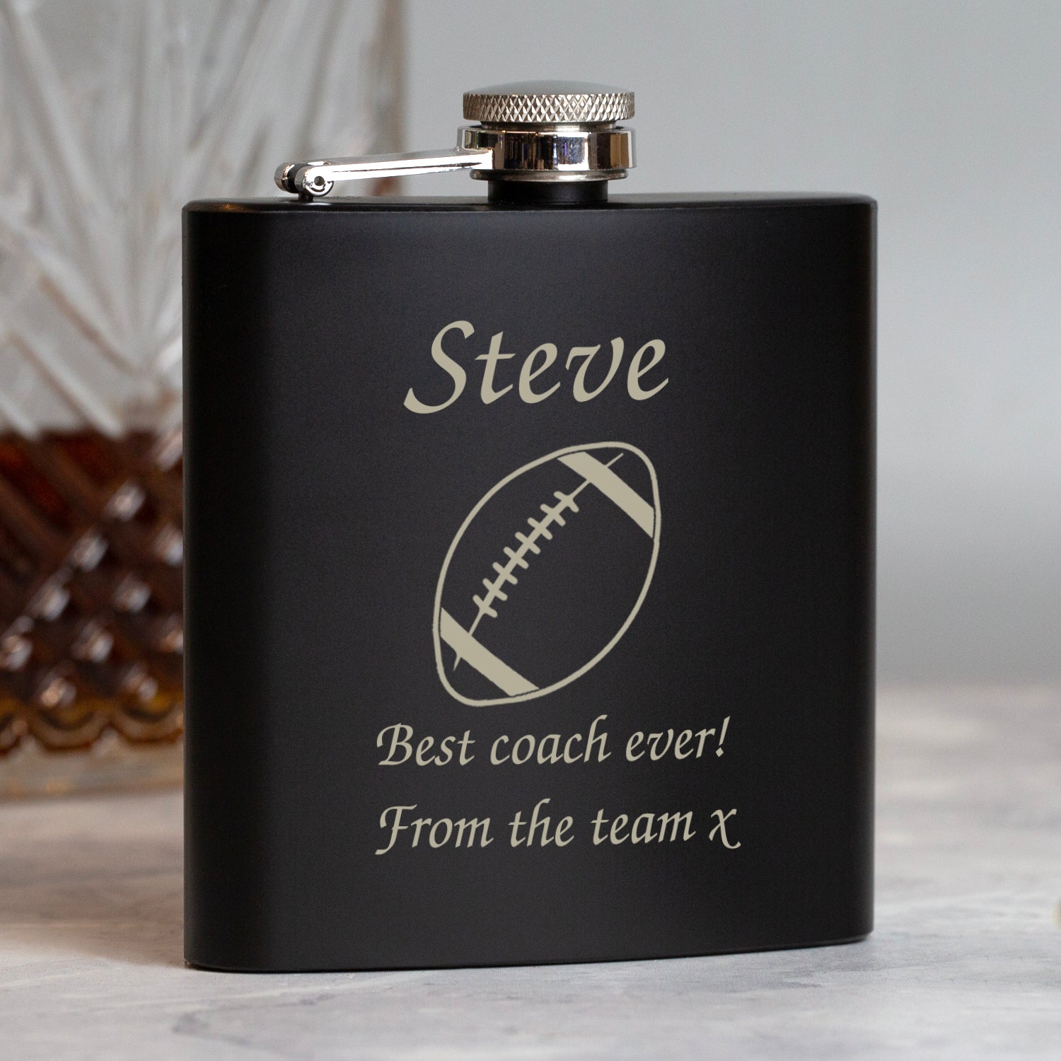 Personalised Rugby 6oz Black Hip Flask - Hip Flasks