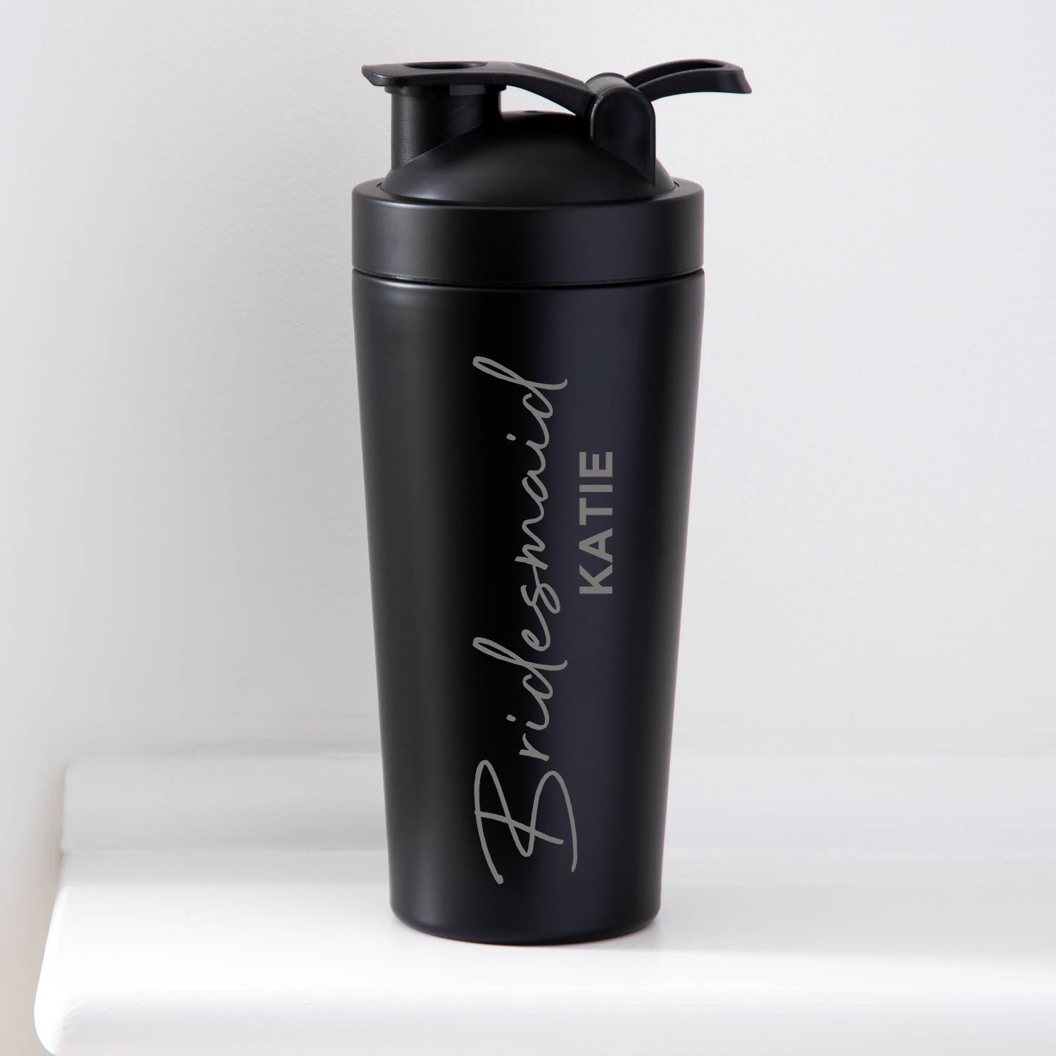 Personalised Bridesmaid Wedding Protein Shaker Bottle - Black - Protein Shaker Bottles