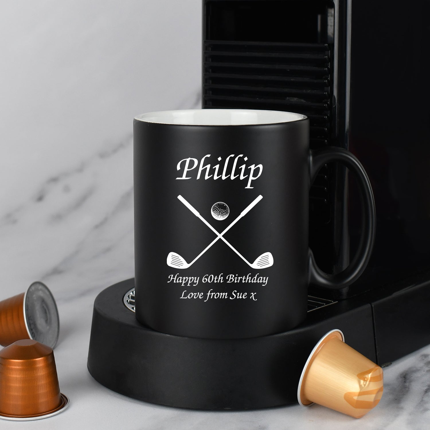Personalised Golf & Clubs Mug - Black - Mugs