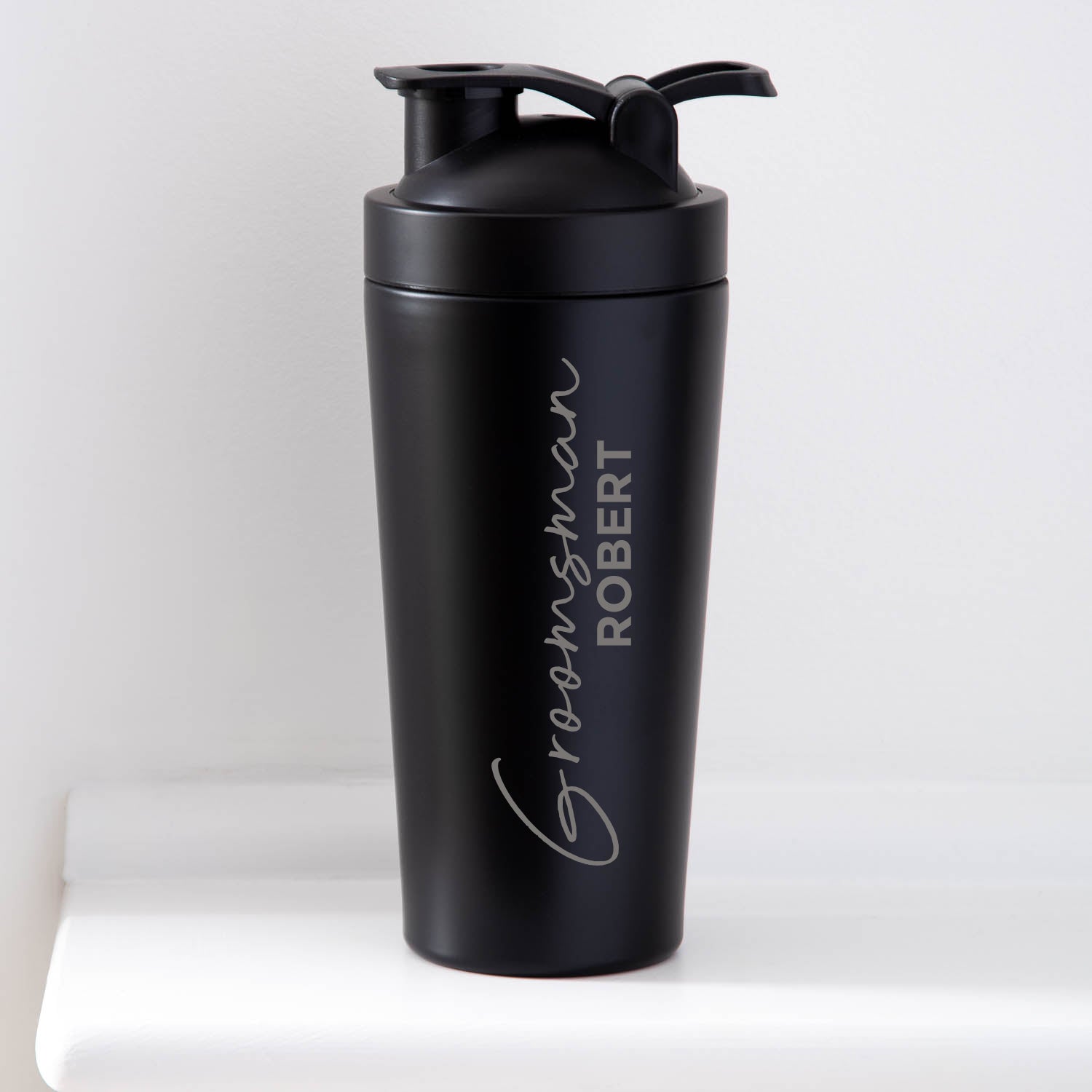 Personalised Groomsman Wedding Protein Shaker Bottle - Black - Protein Shaker Bottles