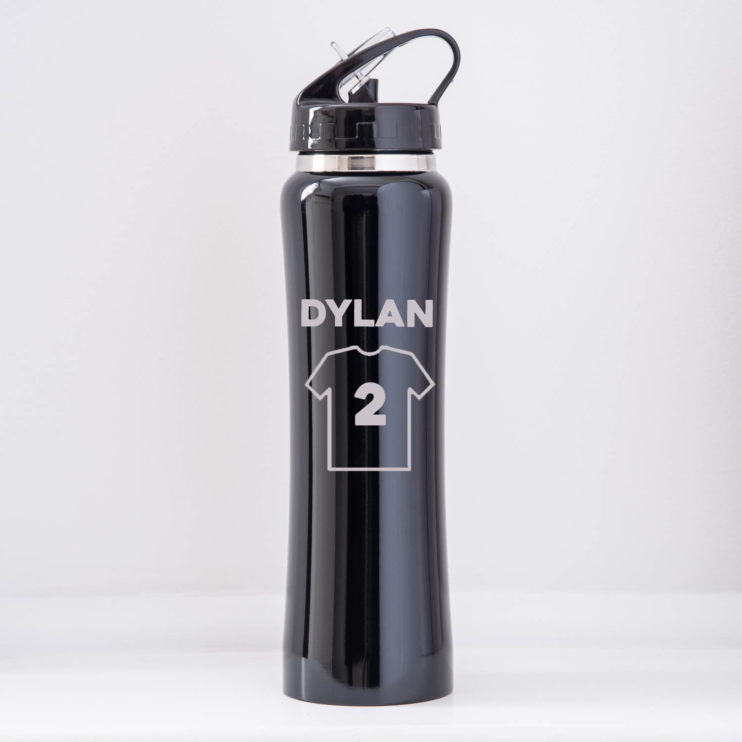 Personalised Football Shirt Sports Style Thermos Water Bottle - Black - Thermos Water Bottles