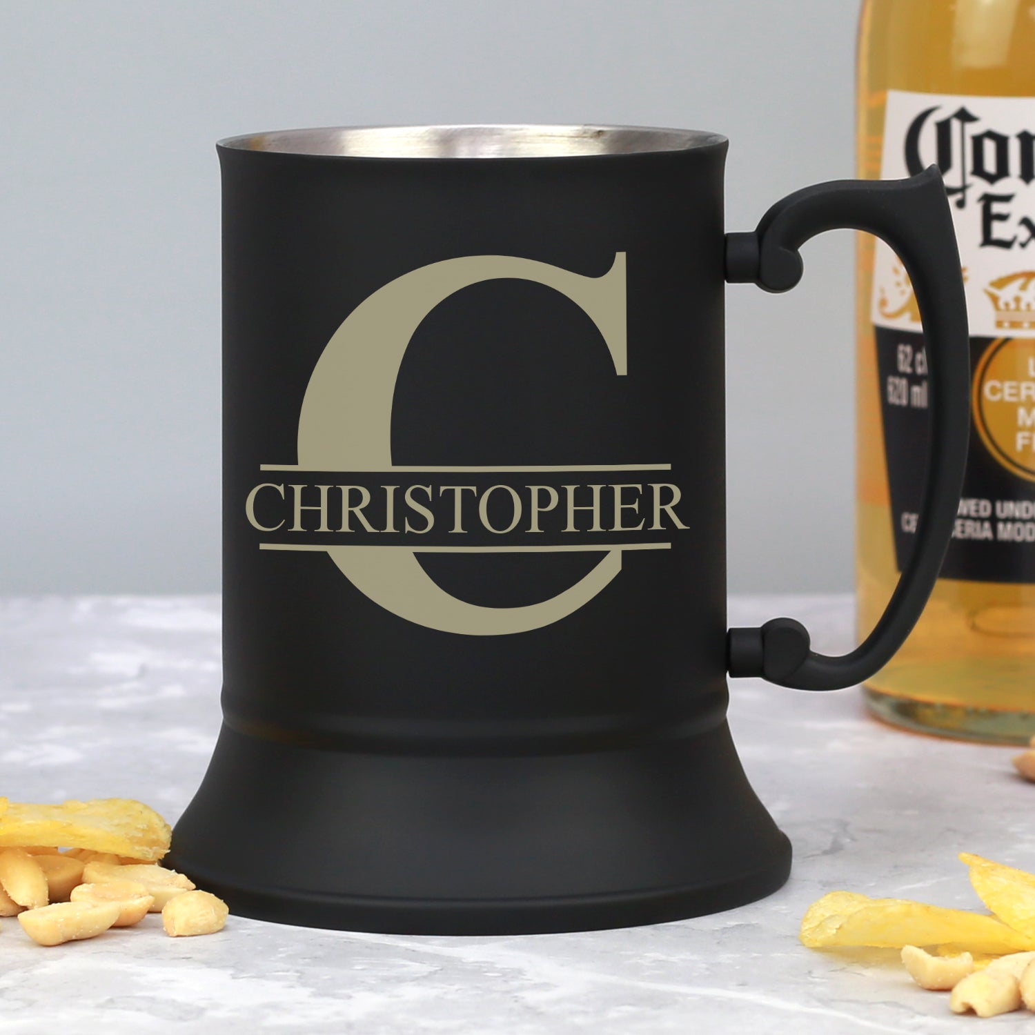 Personalised Initial & Name Black Stainless Steel Tankard - Stainless Steel Tankards