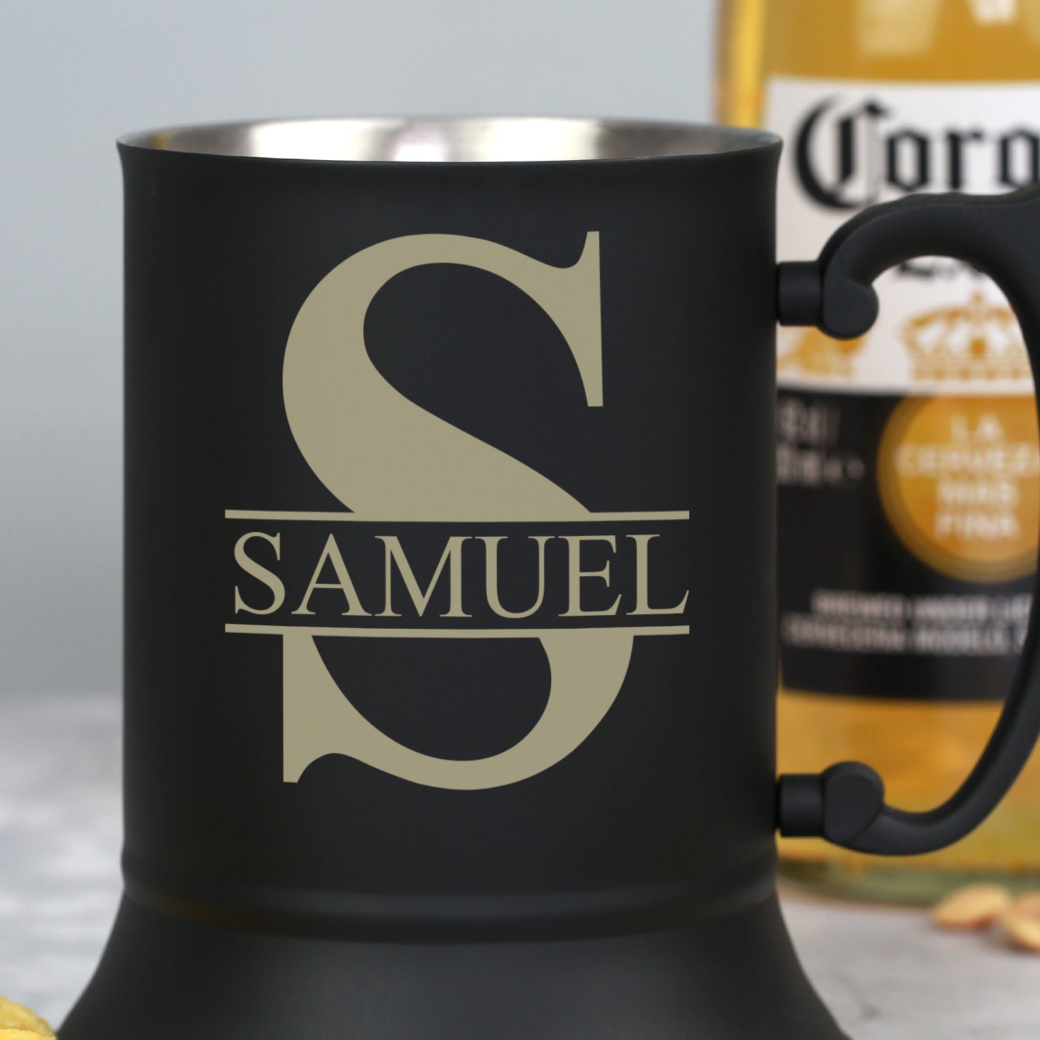 Personalised Initial & Name Black Stainless Steel Tankard - Stainless Steel Tankards