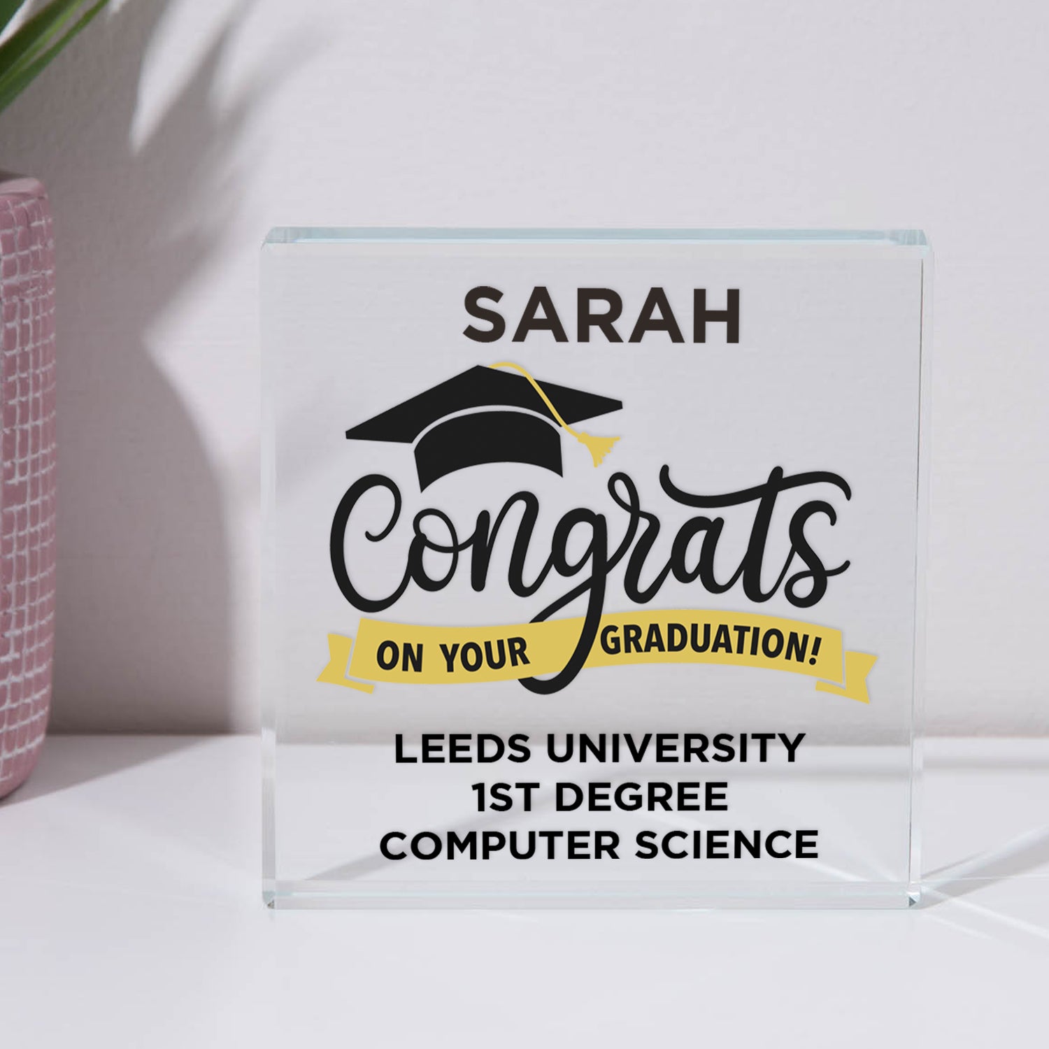 Personalised Graduation Glass Square Block - Glass Block