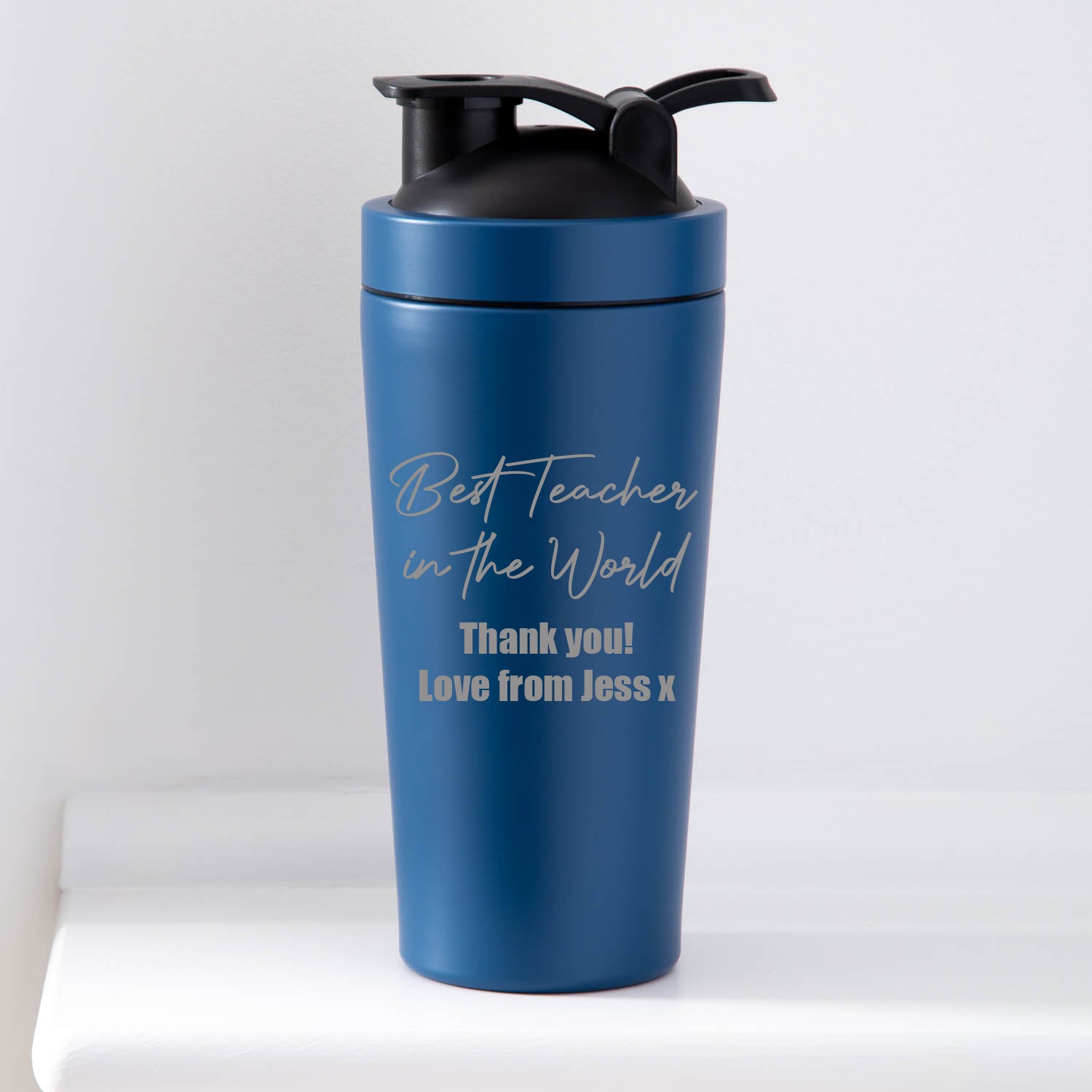 Personalised Best Teacher in the World Protein Shaker Bottle - Blue - Protein Shaker Bottles