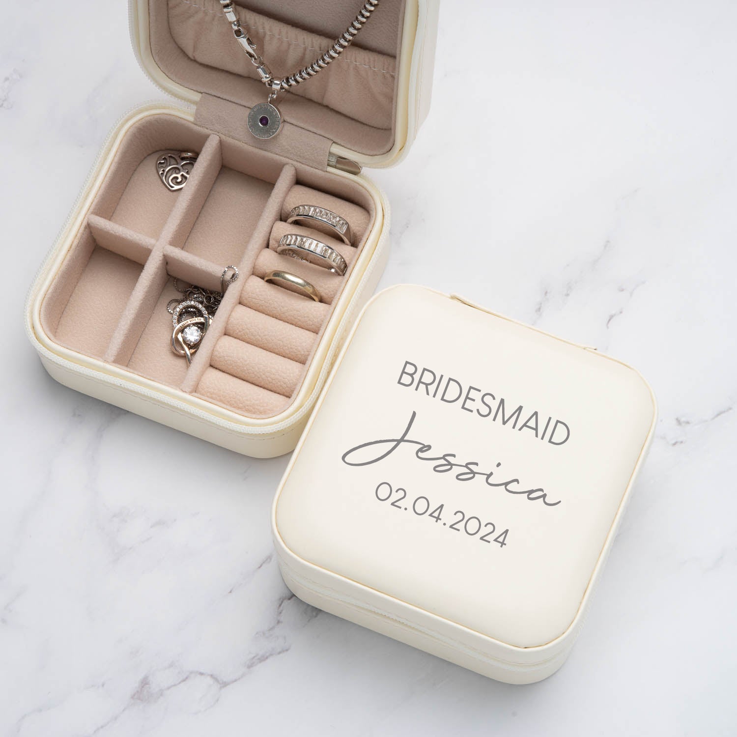 Personalised Bridesmaid Cream Jewellery Box