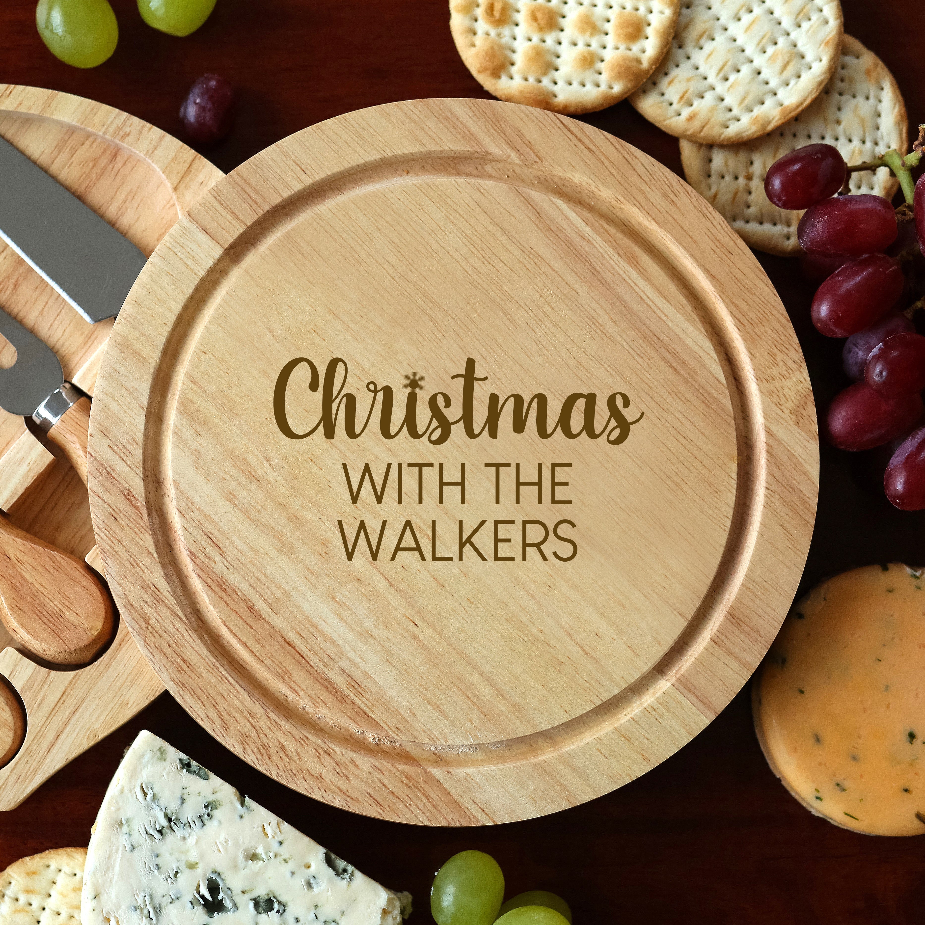 Personalised Family Christmas Cheese Board And Knives Set - Cheeseboard Sets