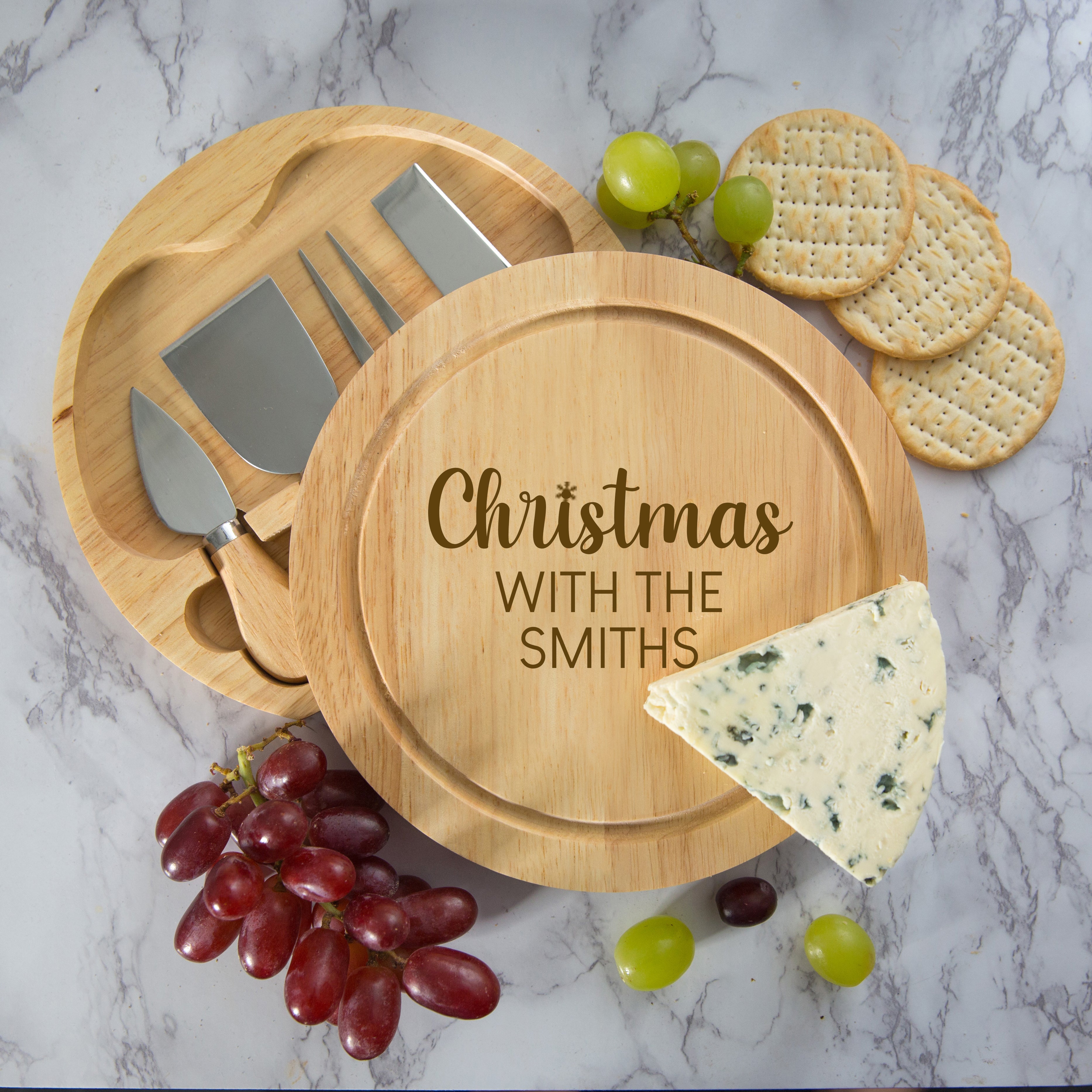 Personalised Family Christmas Cheese Board And Knives Set - Cheeseboard Sets