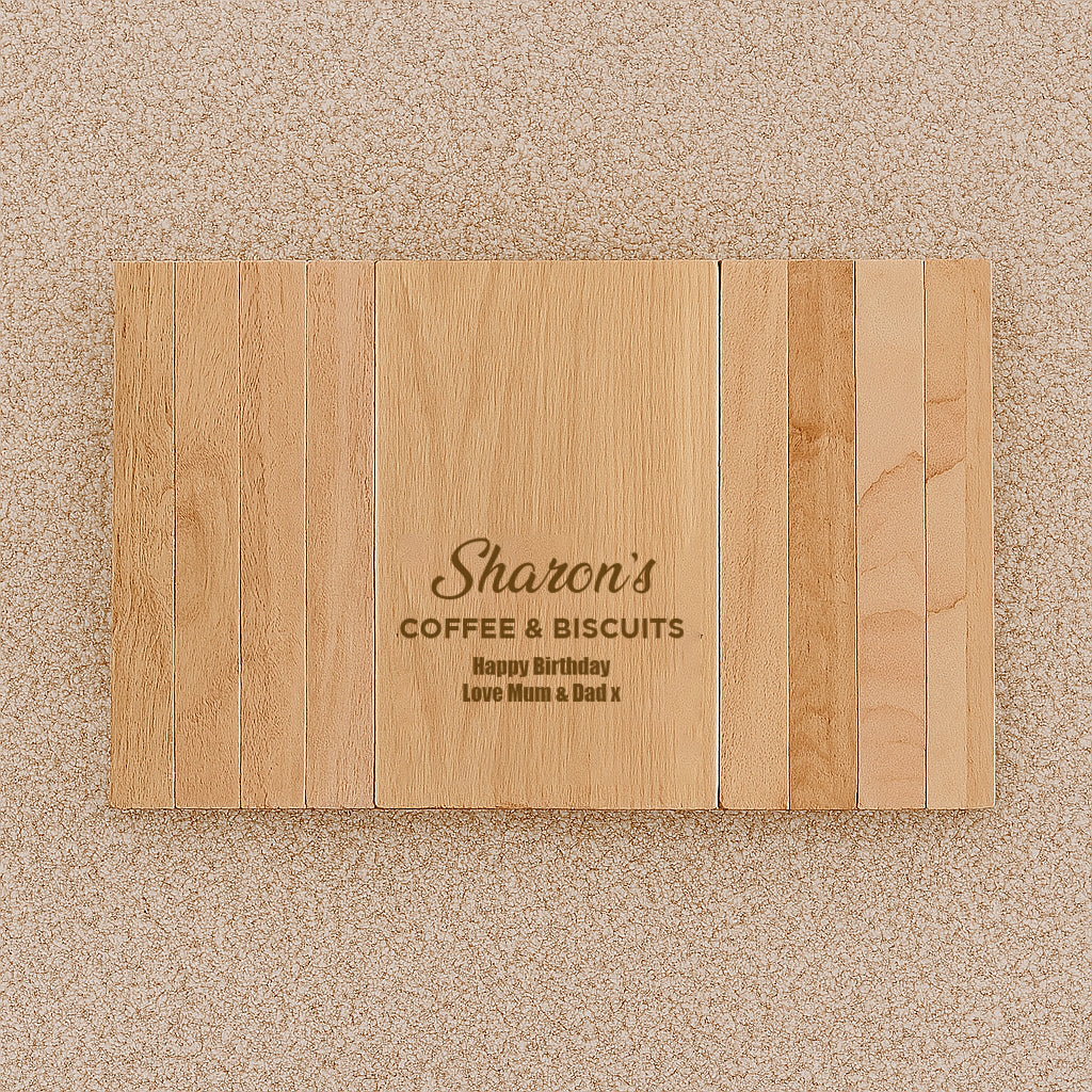 Personalised Wooden Flexible Sofa Tray - Coffee & Biscuits - Sofa Tray