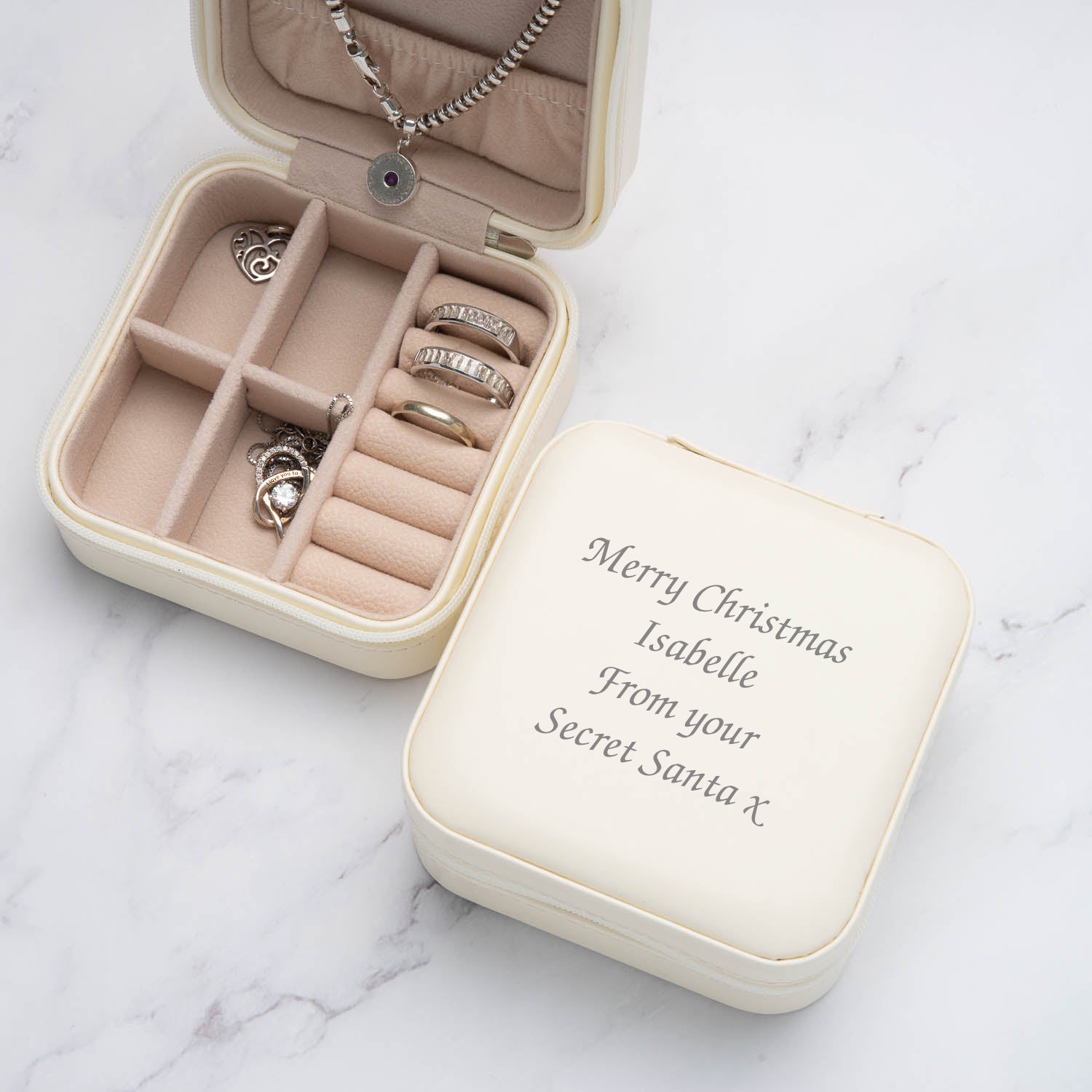Personalised Any Message Cream Jewellery Box