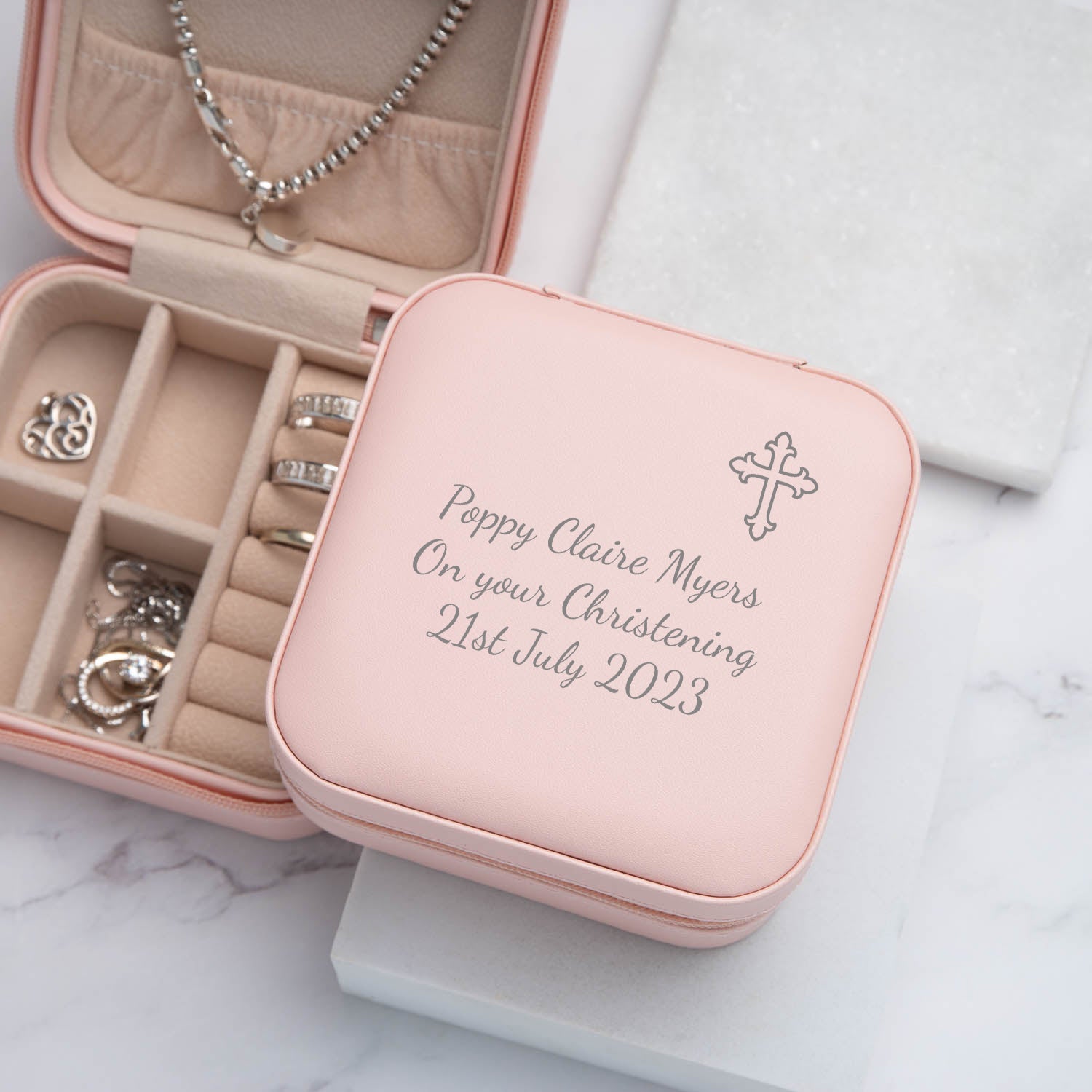 Personalised Cross Pink Jewellery Box