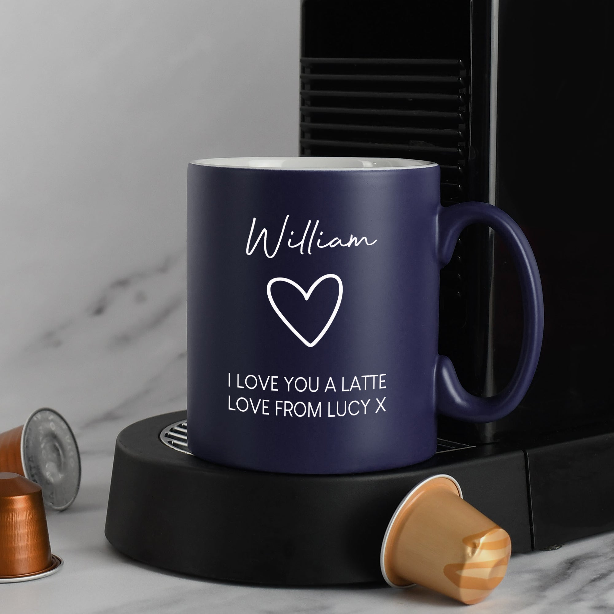 Personalised Heart Name & Message Mug - Dark Blue - Mugs