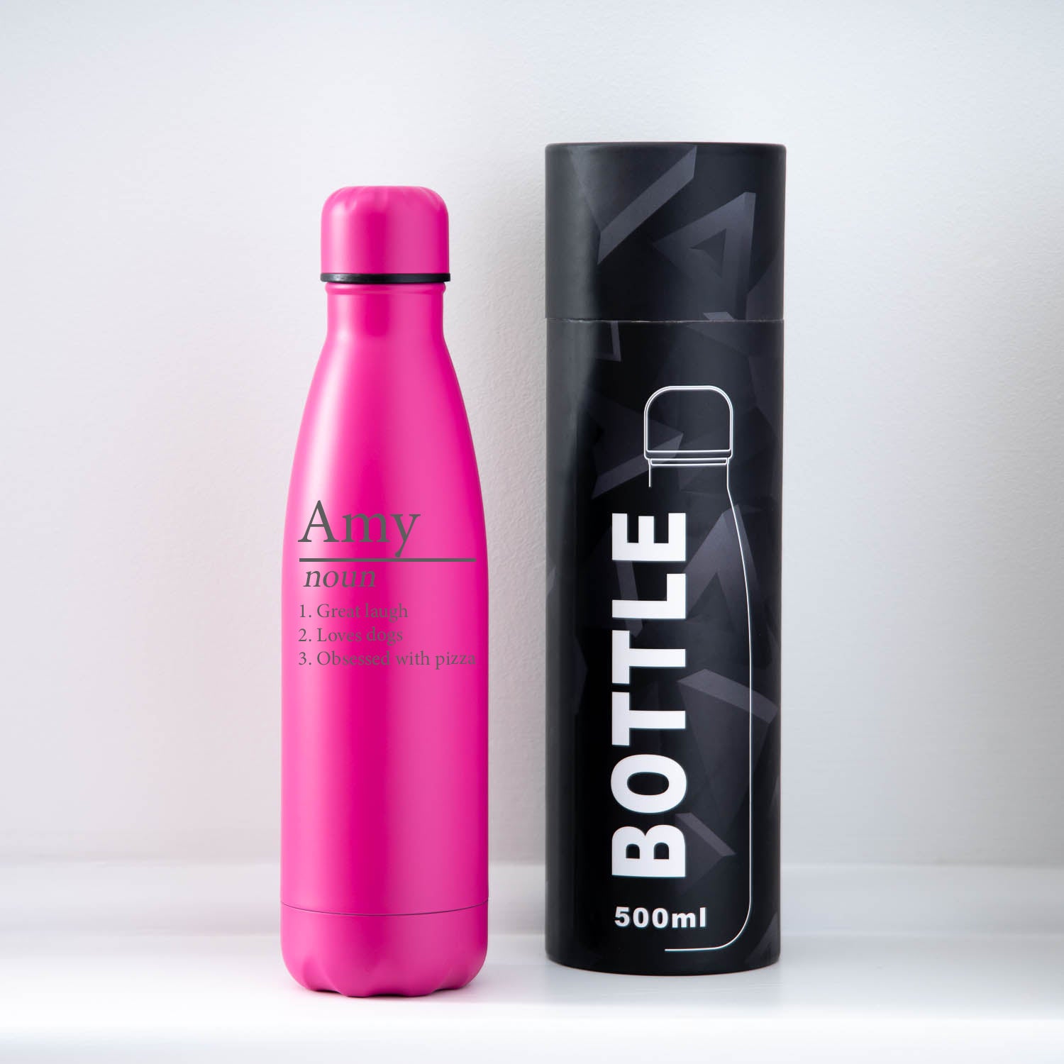 Personalised Name – Noun Insulated Water Bottle | Engraved - Yes / Dark Pink - Thermos Water Bottles