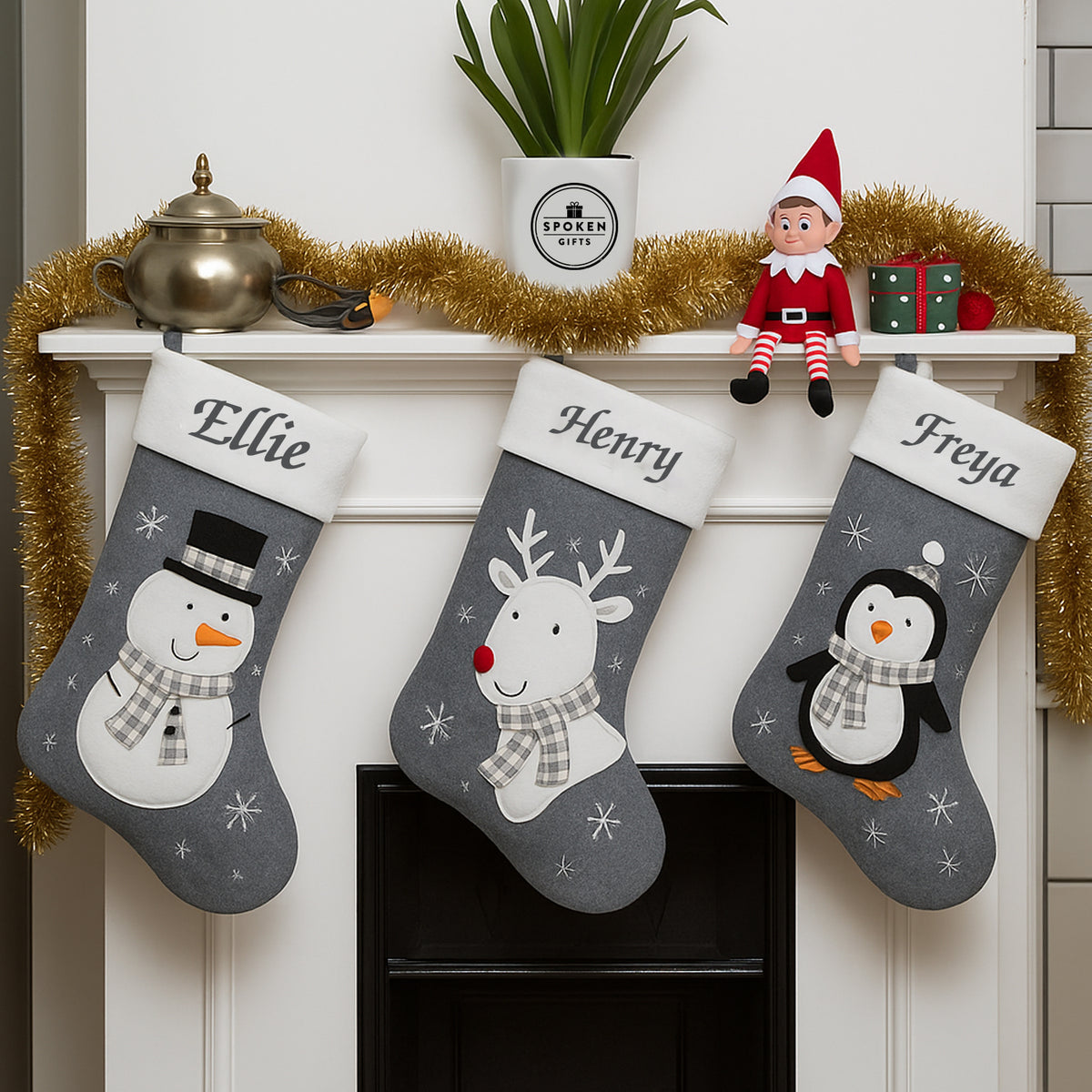 Personalised Name Grey Deluxe Christmas Stocking - Stockings