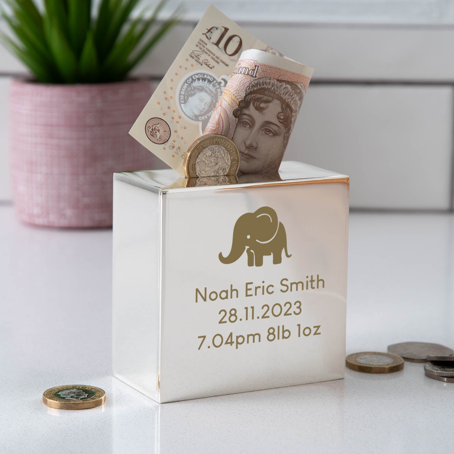Personalised Elephant Square Money Box - Money Boxes