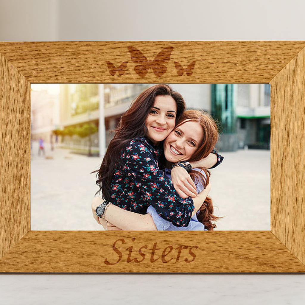Engraved Wooden Sisters Frame - 4x6 Landscape - Photo Frames