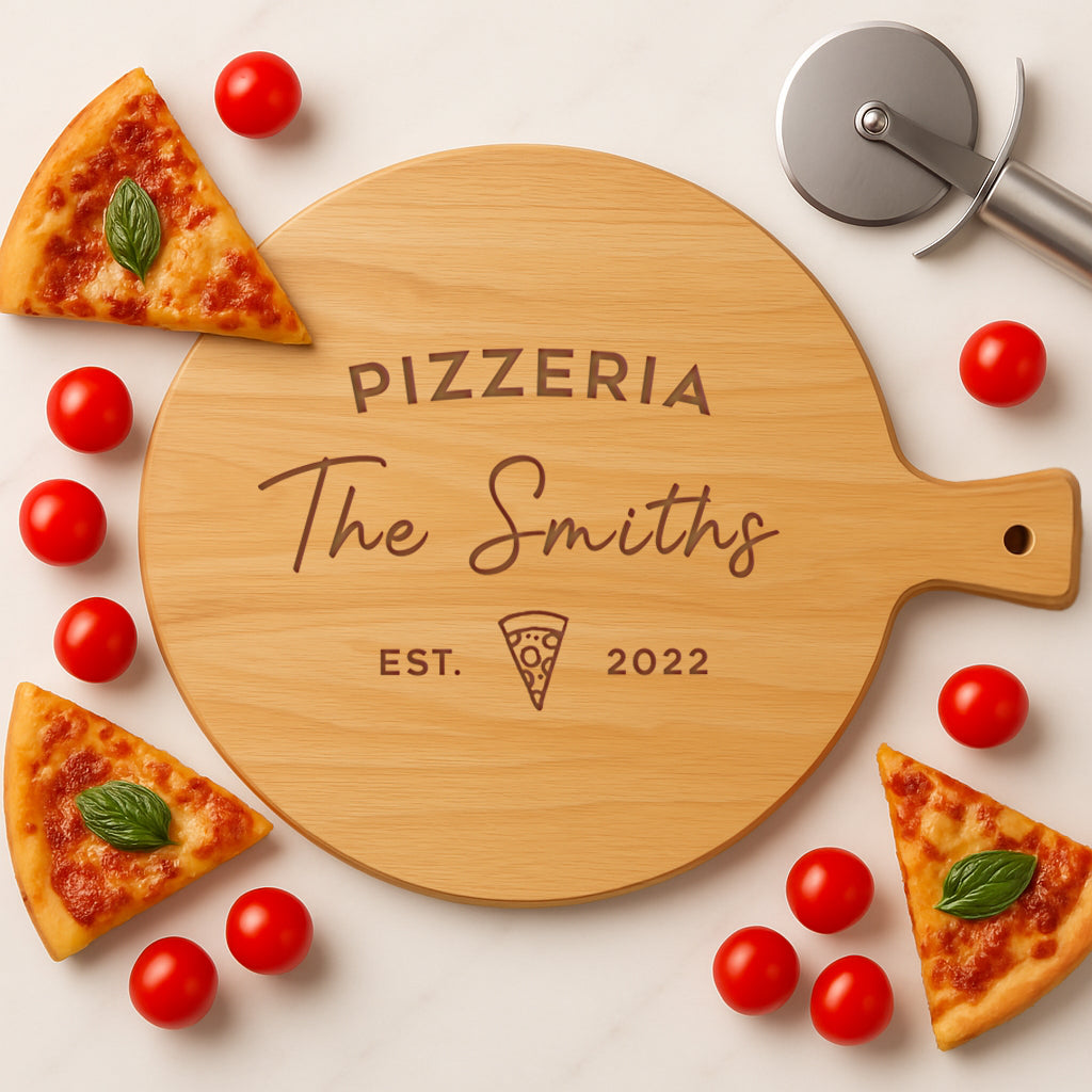 Personalised Family Pizzeria Large Round Pizza Board & Handle - Pizza Boards