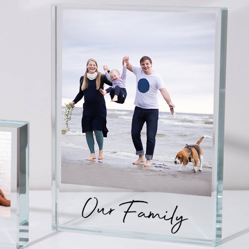 Personalised Family Photo Portrait Glass Rectangle Block - Glass Block