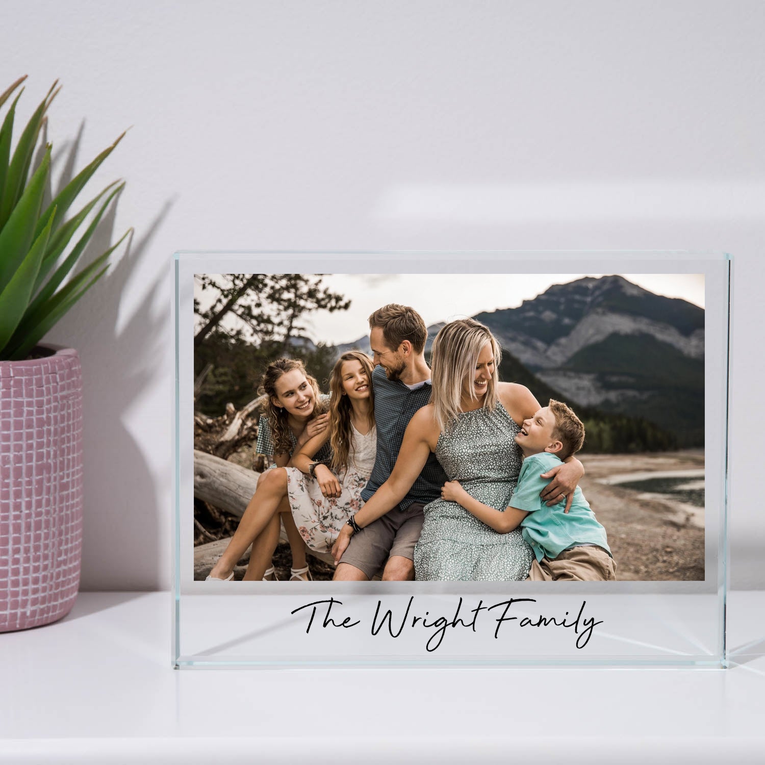 Personalised Family Photo Landscape Glass Rectangle Block - Glass Block