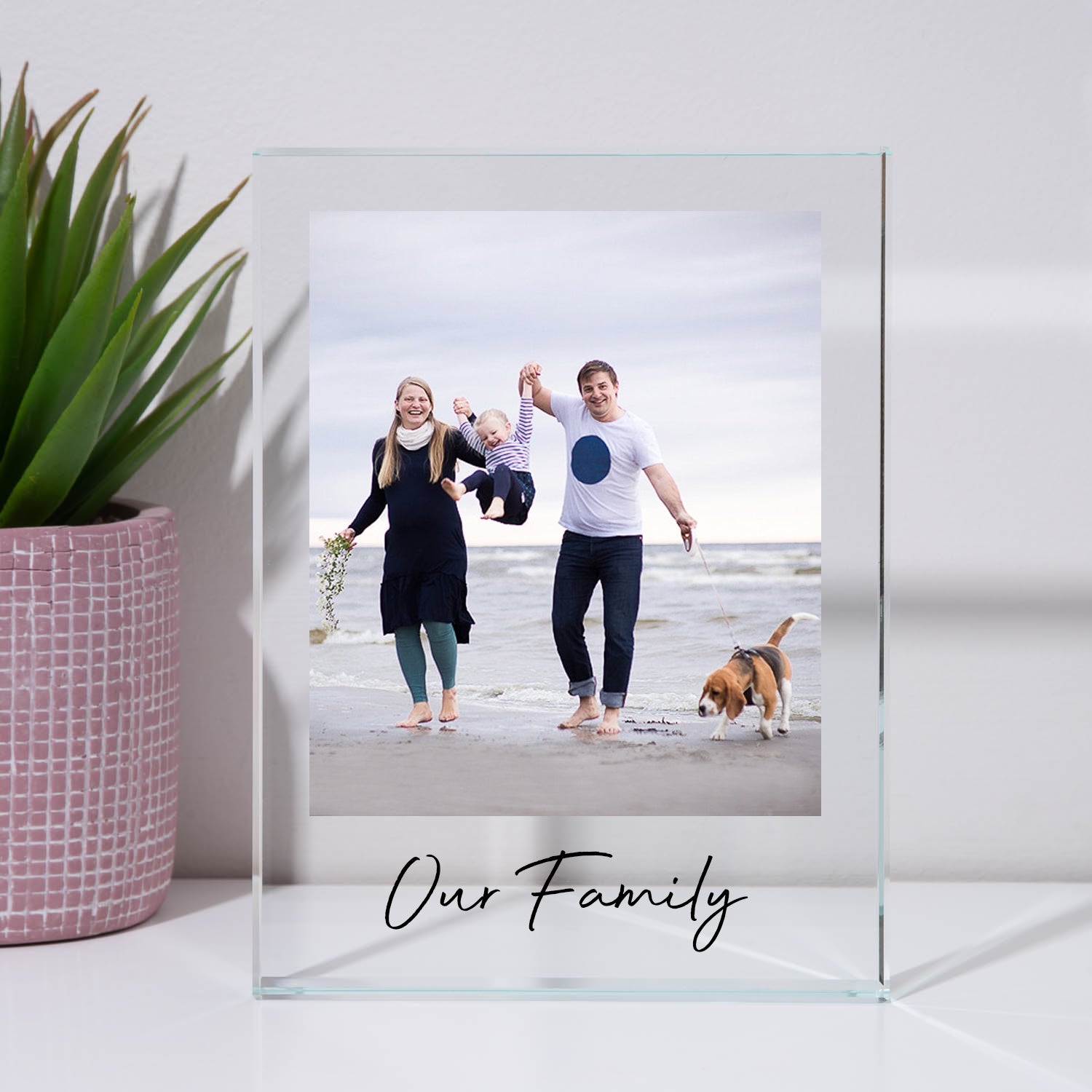 Personalised Family Photo Portrait Glass Rectangle Block - Glass Block
