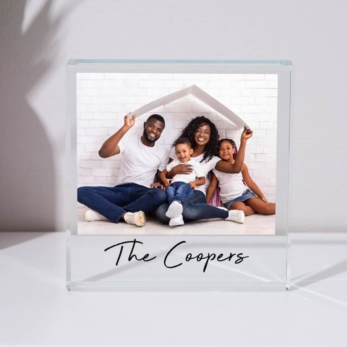 Personalised Family Photo Glass Square Block - Glass Block