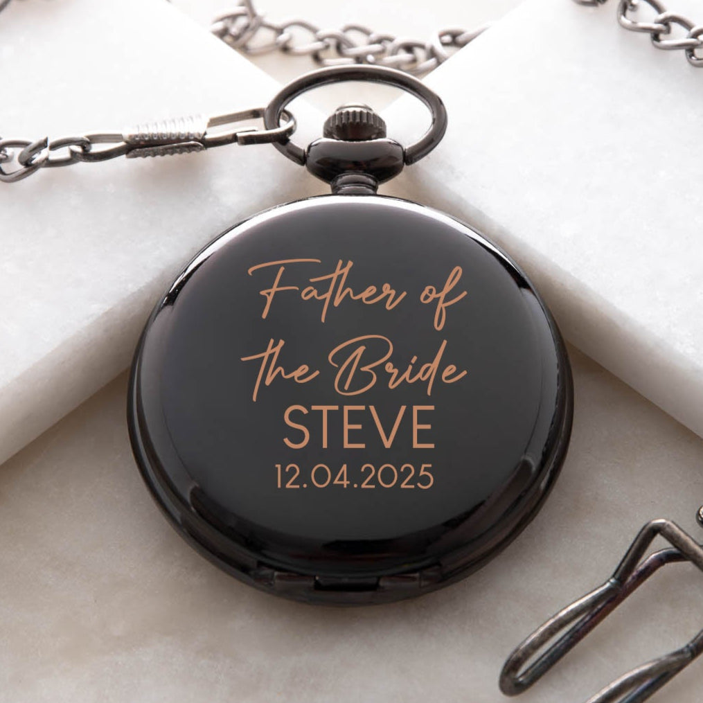Personalised Father of the Bride Wedding Black Pocket Fob Watch - Pocket Watches