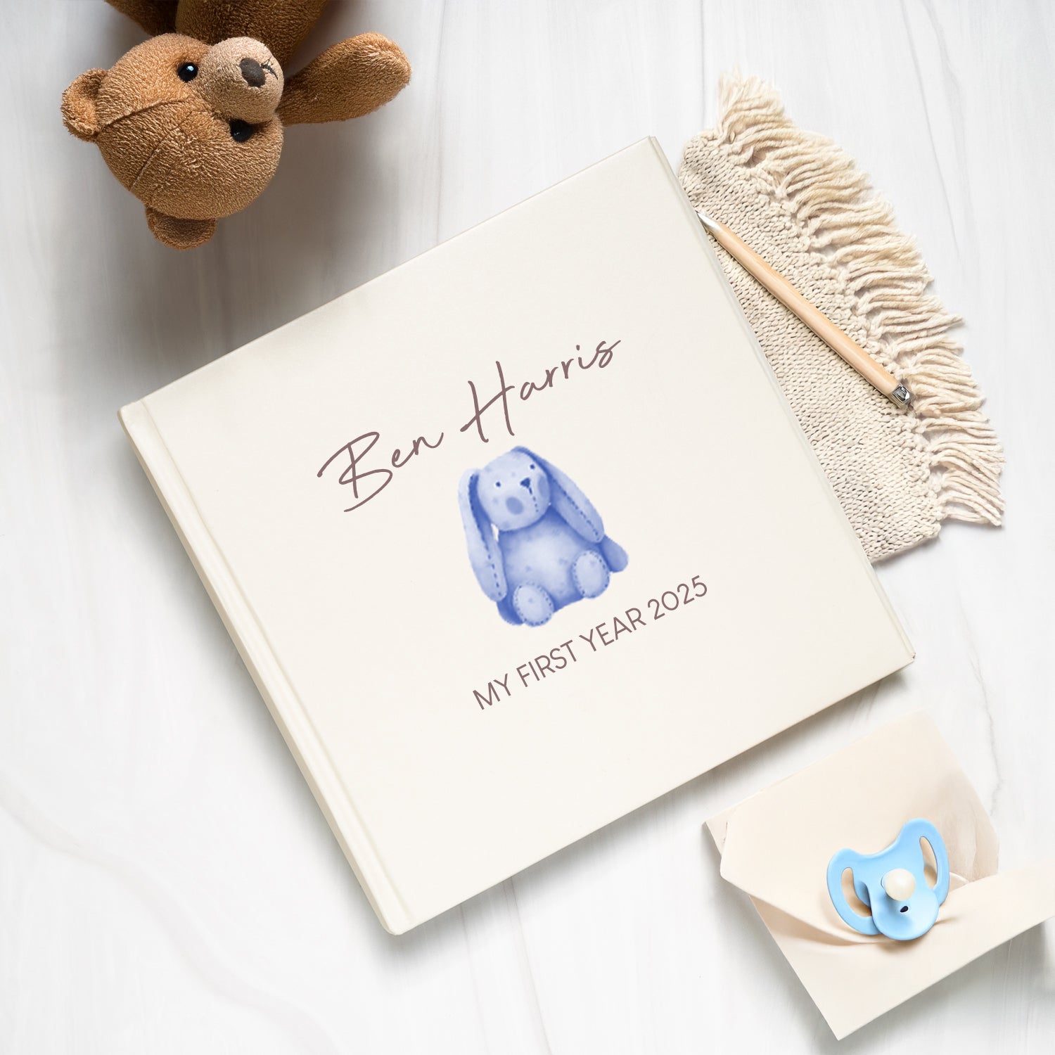 Personalised Blue Bunny Baby’s First Year Photo Album - Photo Album