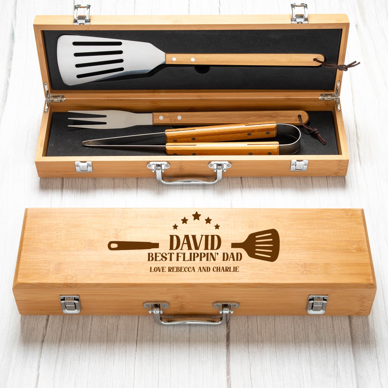 Personalised Best Flippin’ Dad Wooden BBQ Tool Set - BBQ Sets