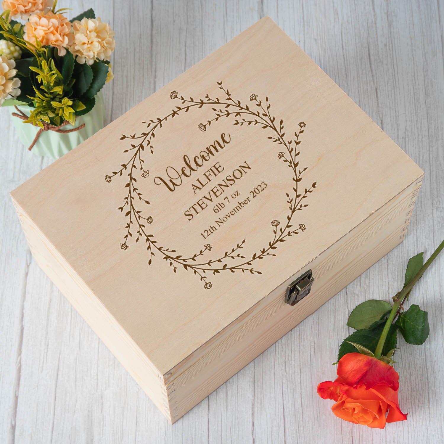 Personalised New Baby Wooden Memory Box | Engraved - Wooden Keepsake Box