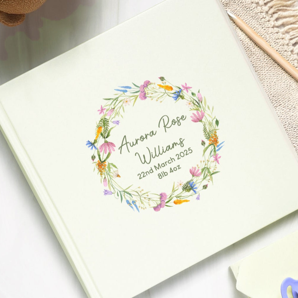 Personalised Colourful Floral New Baby Photo Album - Photo Album
