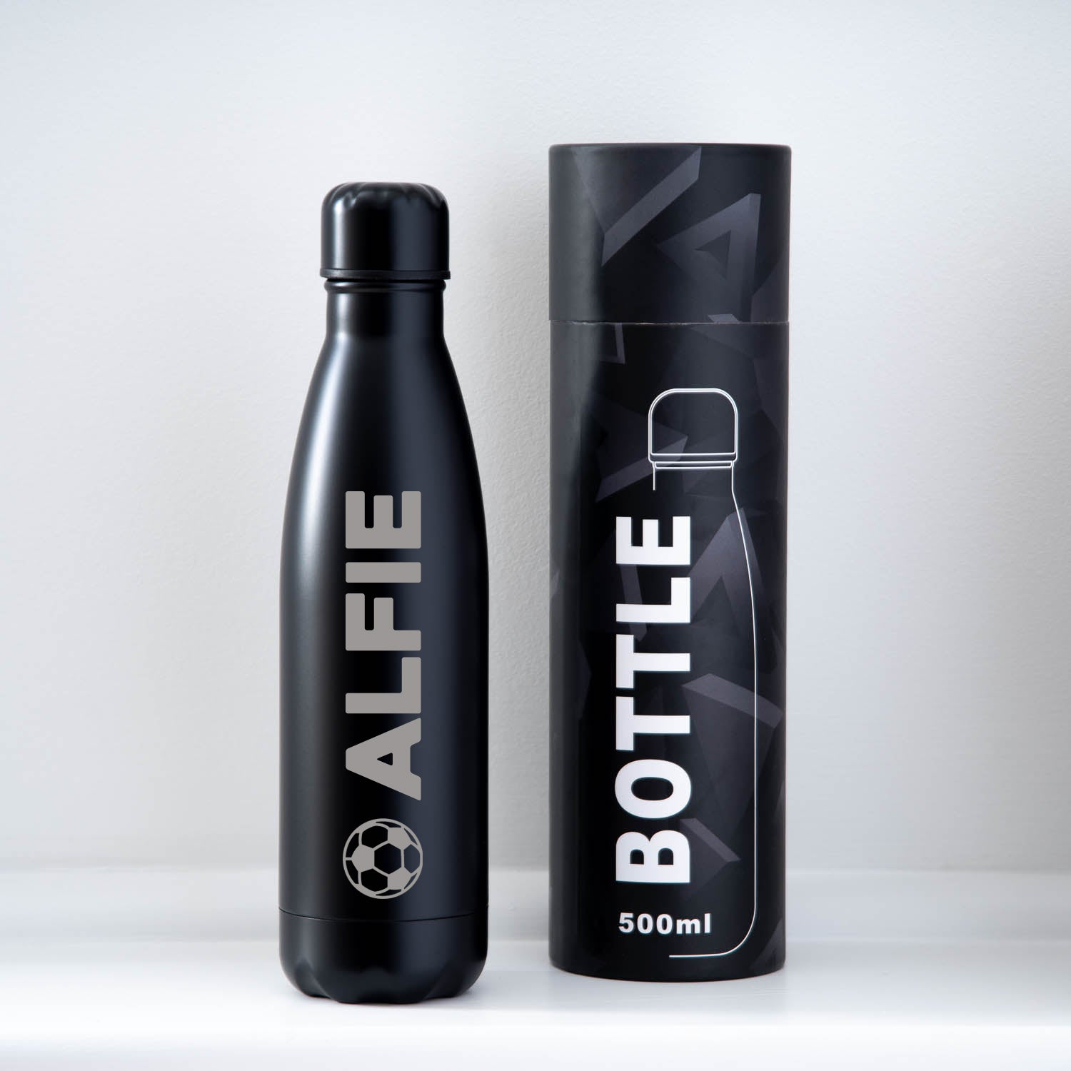 Personalised Football Name Thermos Water Bottle - Black / Yes - Thermos Water Bottles