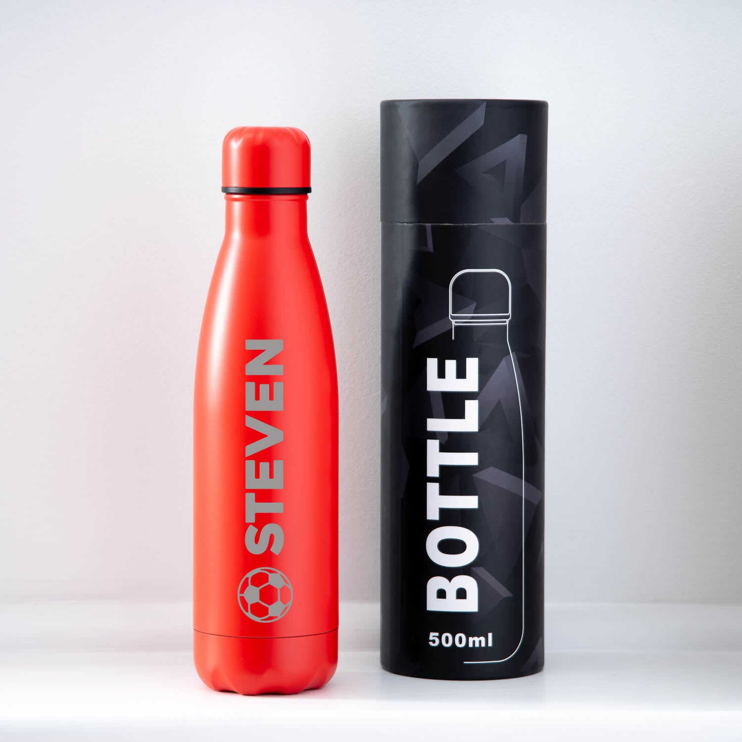 Personalised Football Name Thermos Water Bottle - Red / Yes - Thermos Water Bottles