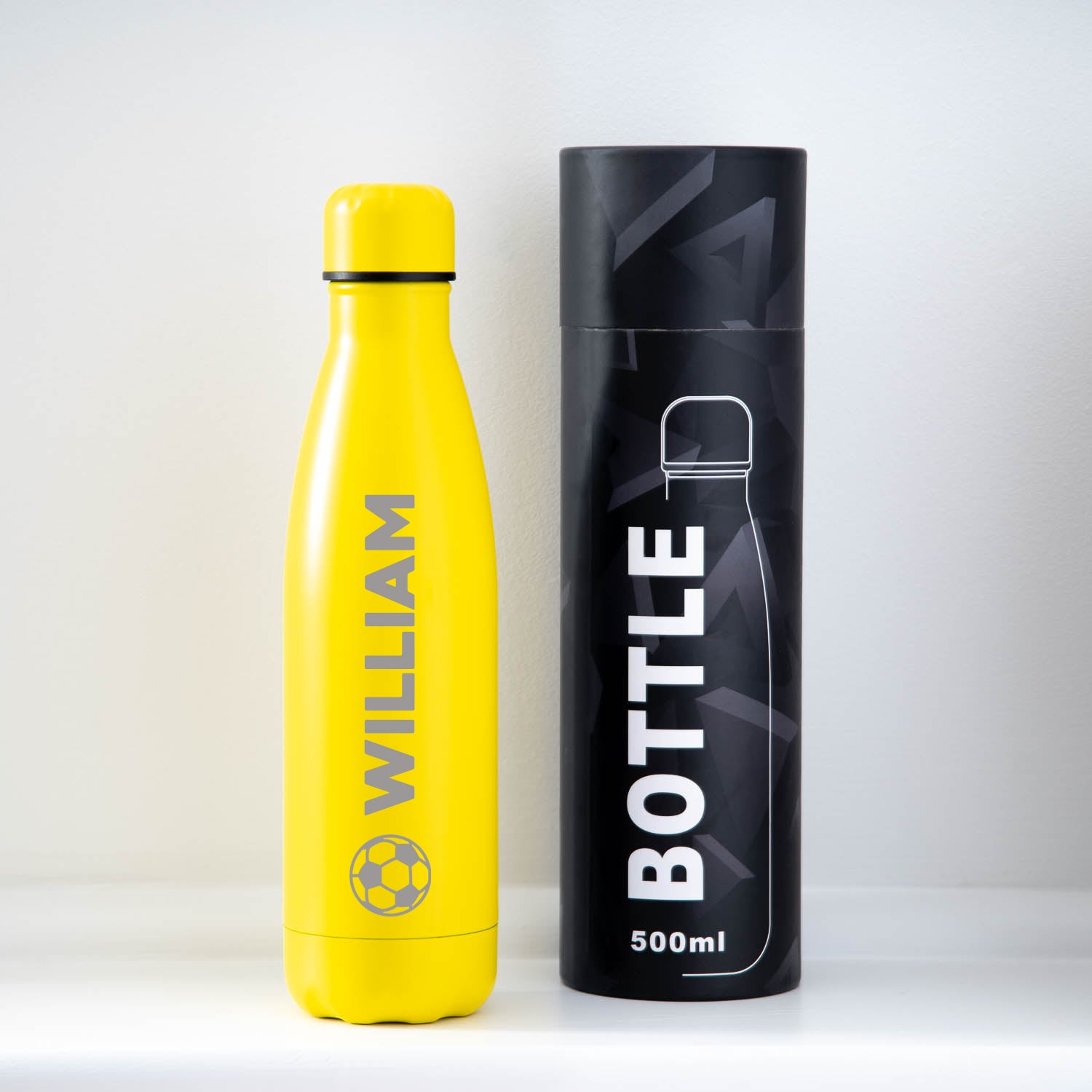 Personalised Football Name Thermos Water Bottle - Yellow / Yes - Thermos Water Bottles
