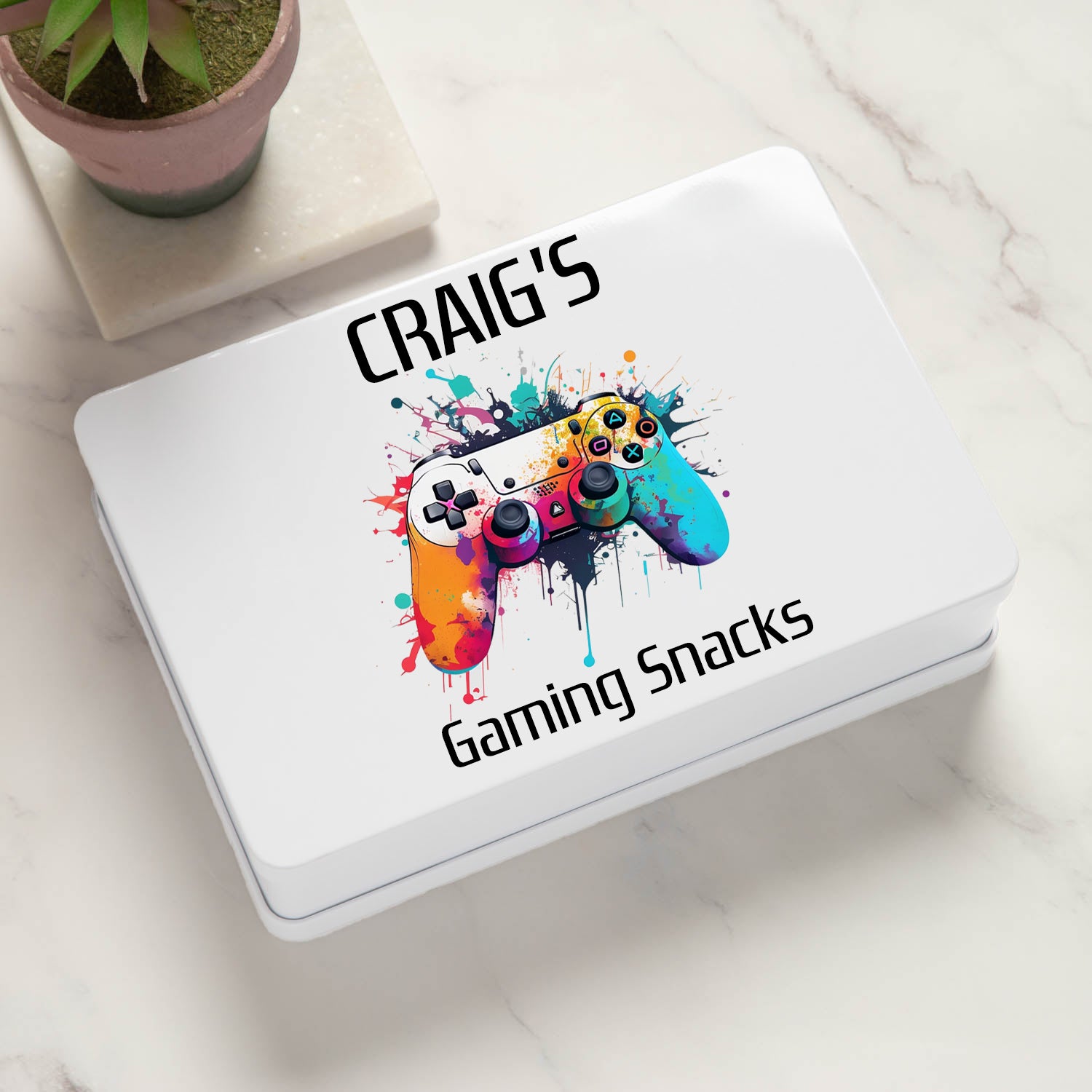 Personalised Gaming Snacks White Metal Storage Tin - Storage Tin