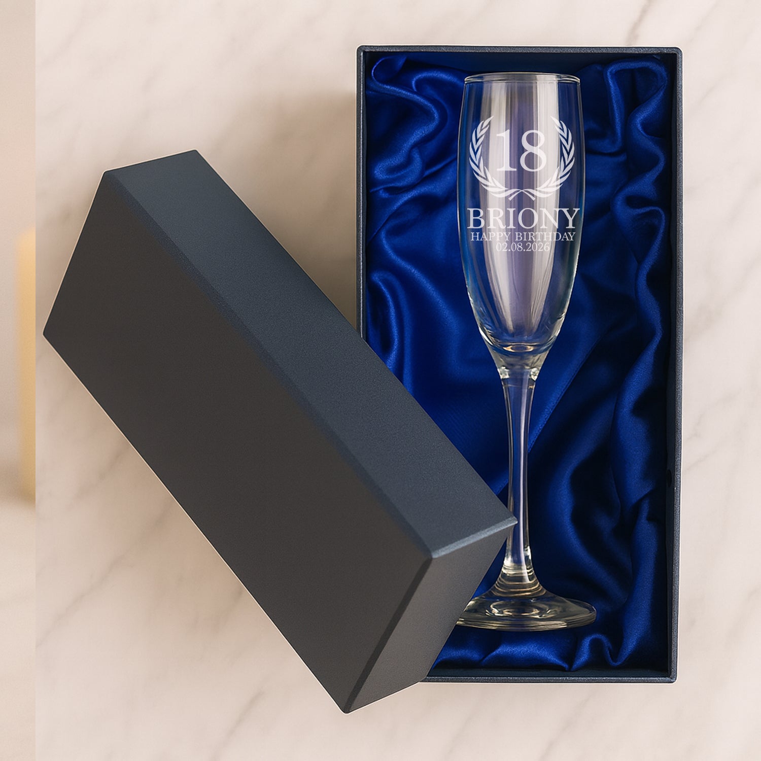 Personalised 80th Birthday Crest Champagne Flute Glass - Champagne Flutes