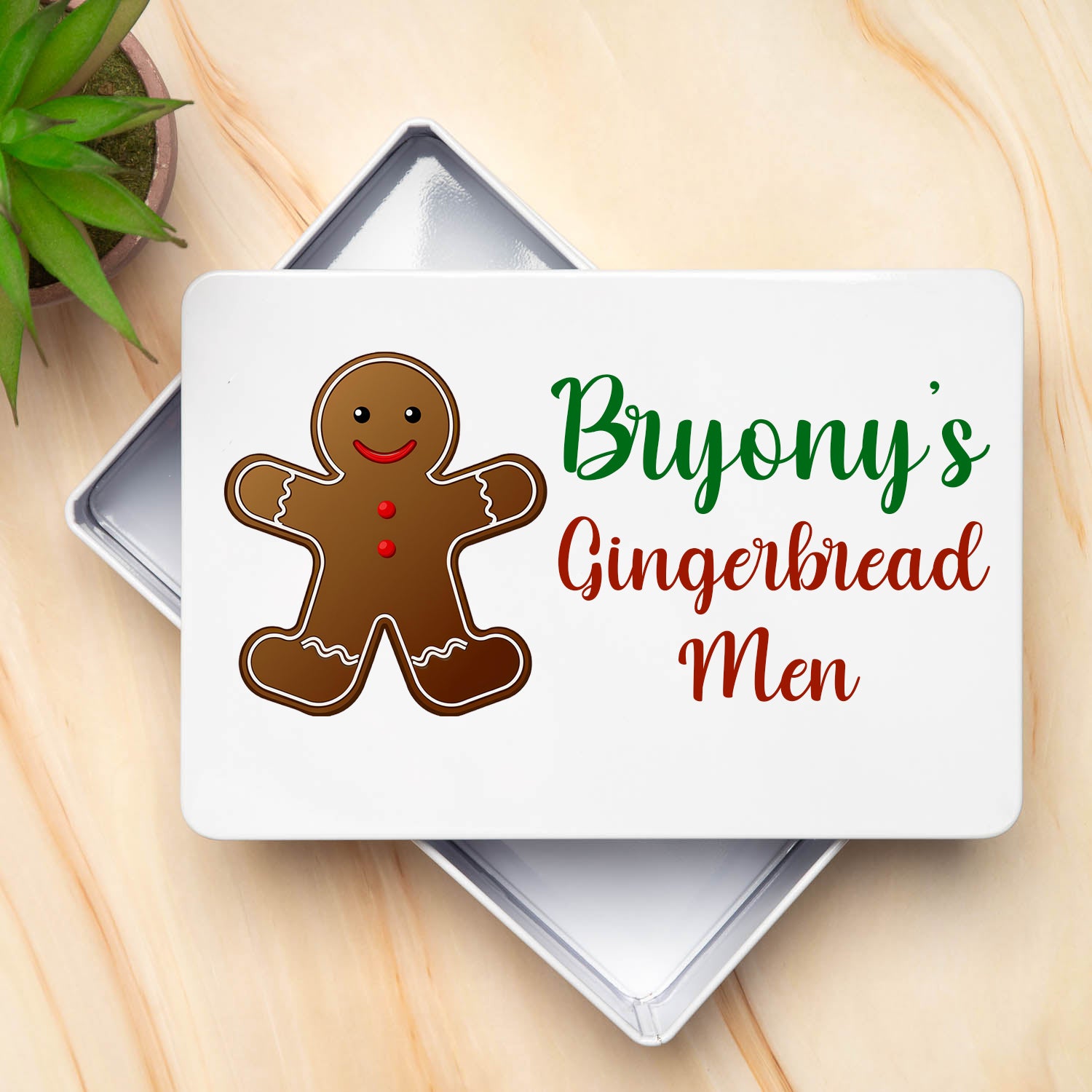 Personalised Gingerbread Man White Metal Storage Tin