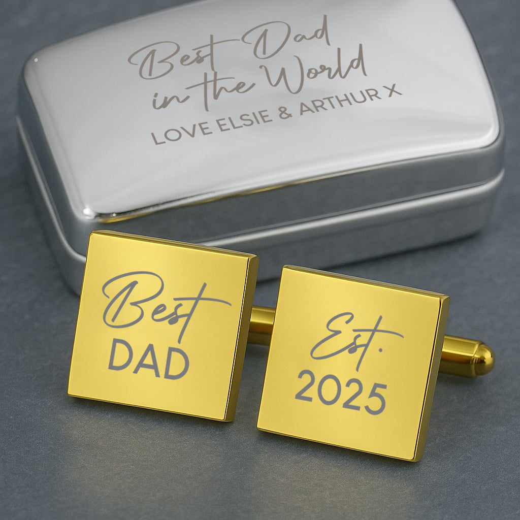 Personalised Best Dad In The World Cufflinks & Gift Box - Gold Plated Square - Cufflinks