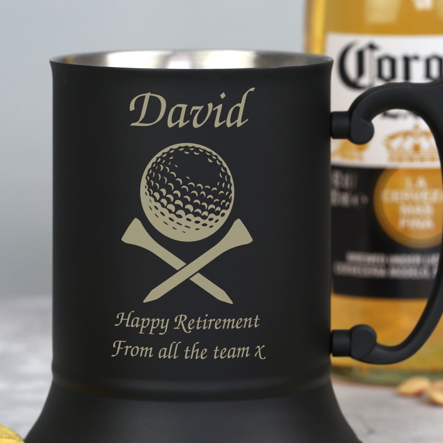 Personalised Golf & Tees Matt Black Stainless Steel Tankard - Stainless Steel Tankards