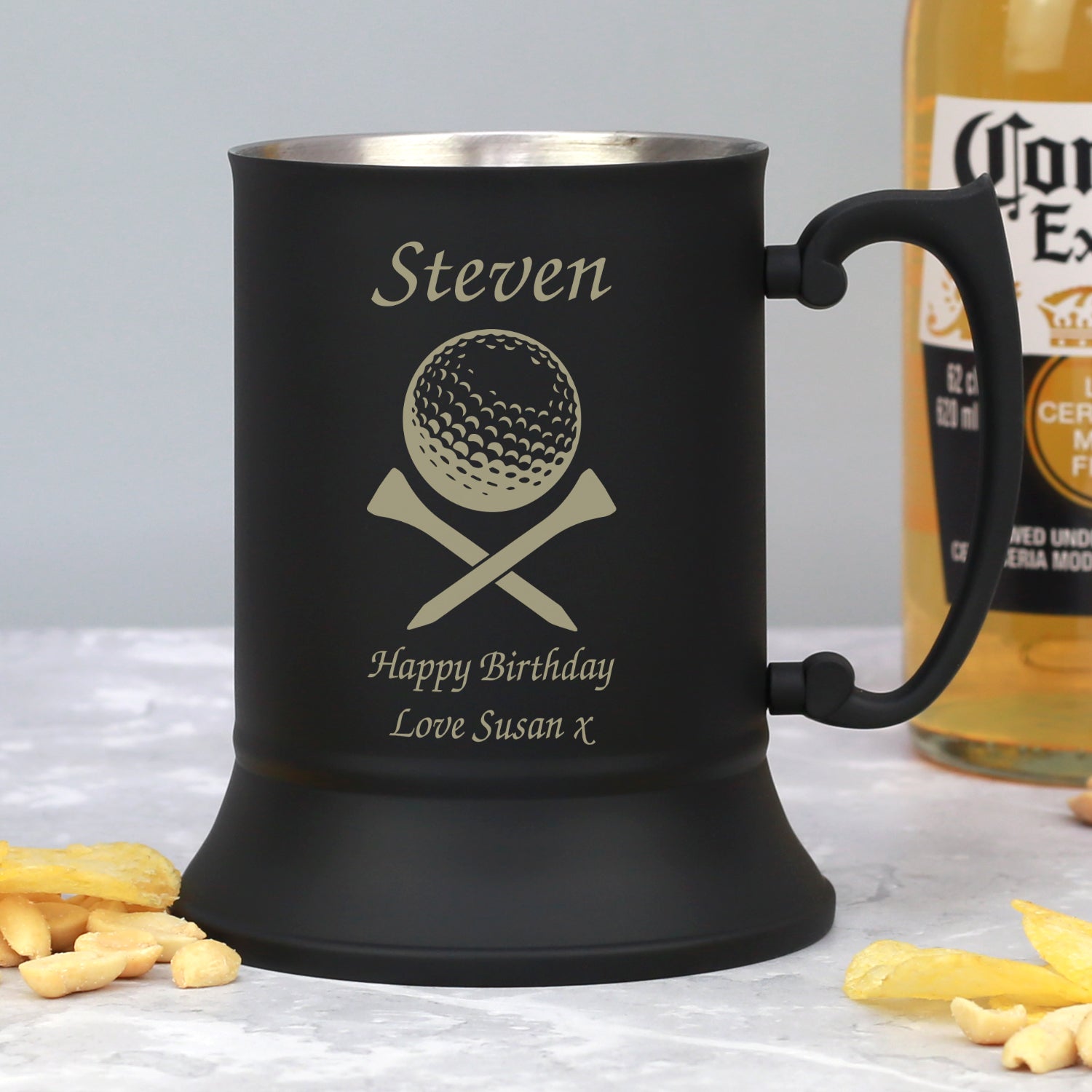 Personalised Golf & Tees Matt Black Stainless Steel Tankard - Stainless Steel Tankards