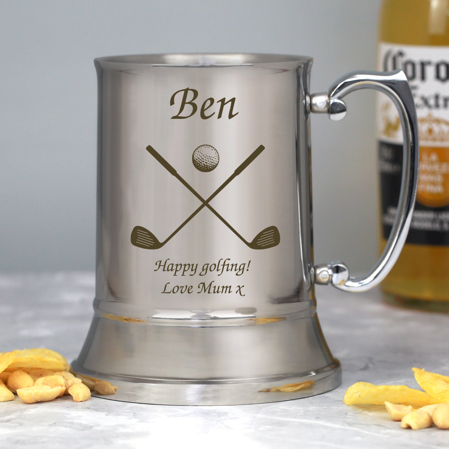 Personalised Golf & Clubs Silver Stainless Steel Tankard - Stainless Steel Tankards
