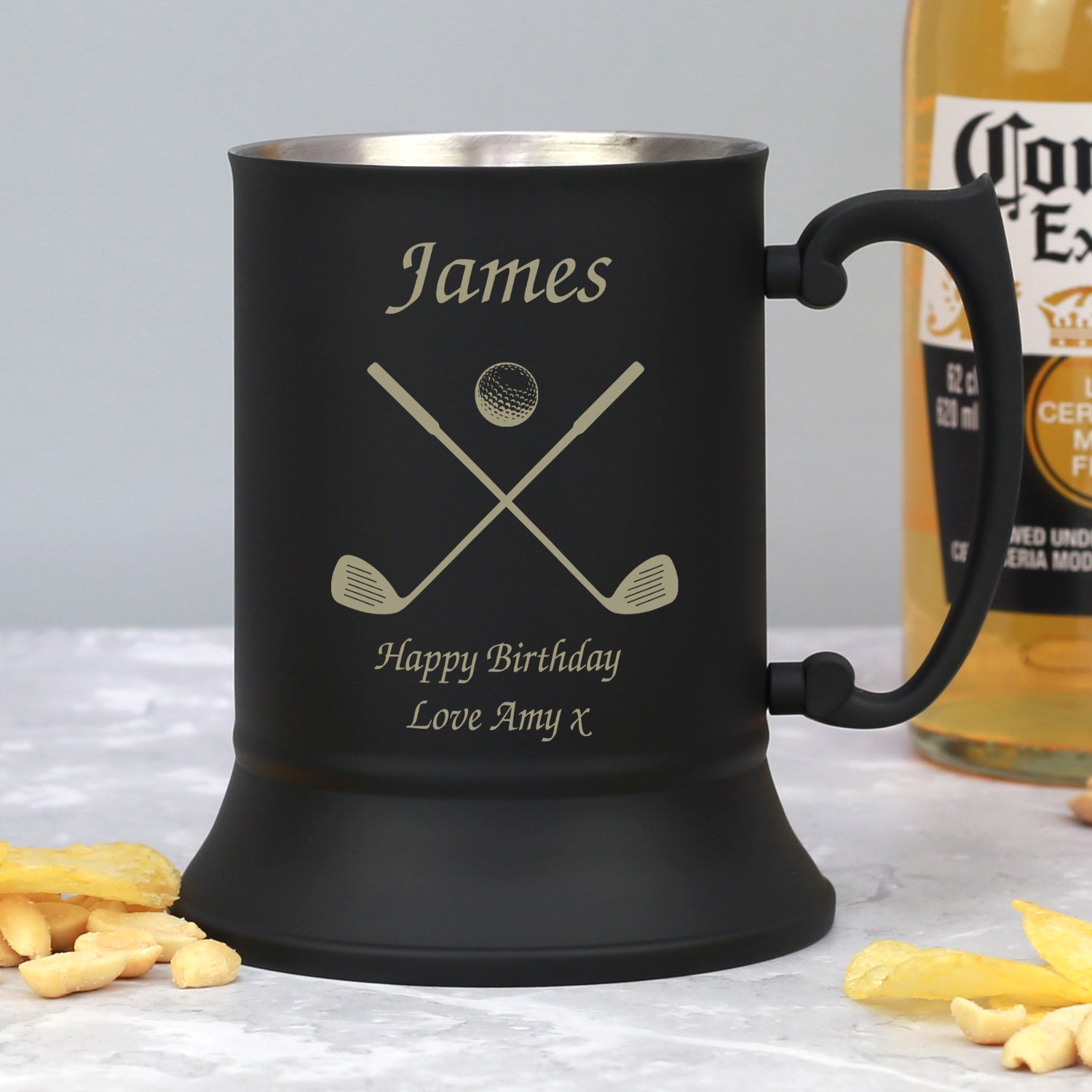 Personalised Golf & Clubs Matt Black Stainless Steel Tankard - Stainless Steel Tankards