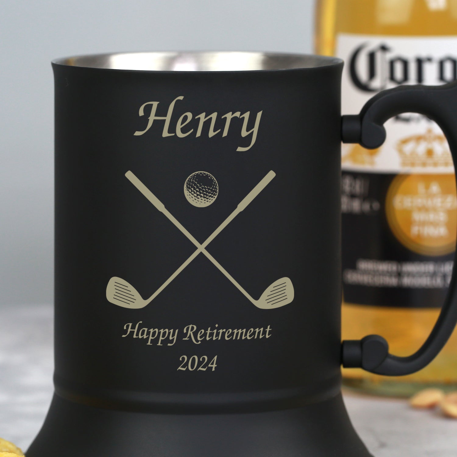 Personalised Golf & Clubs Matt Black Stainless Steel Tankard - Stainless Steel Tankards