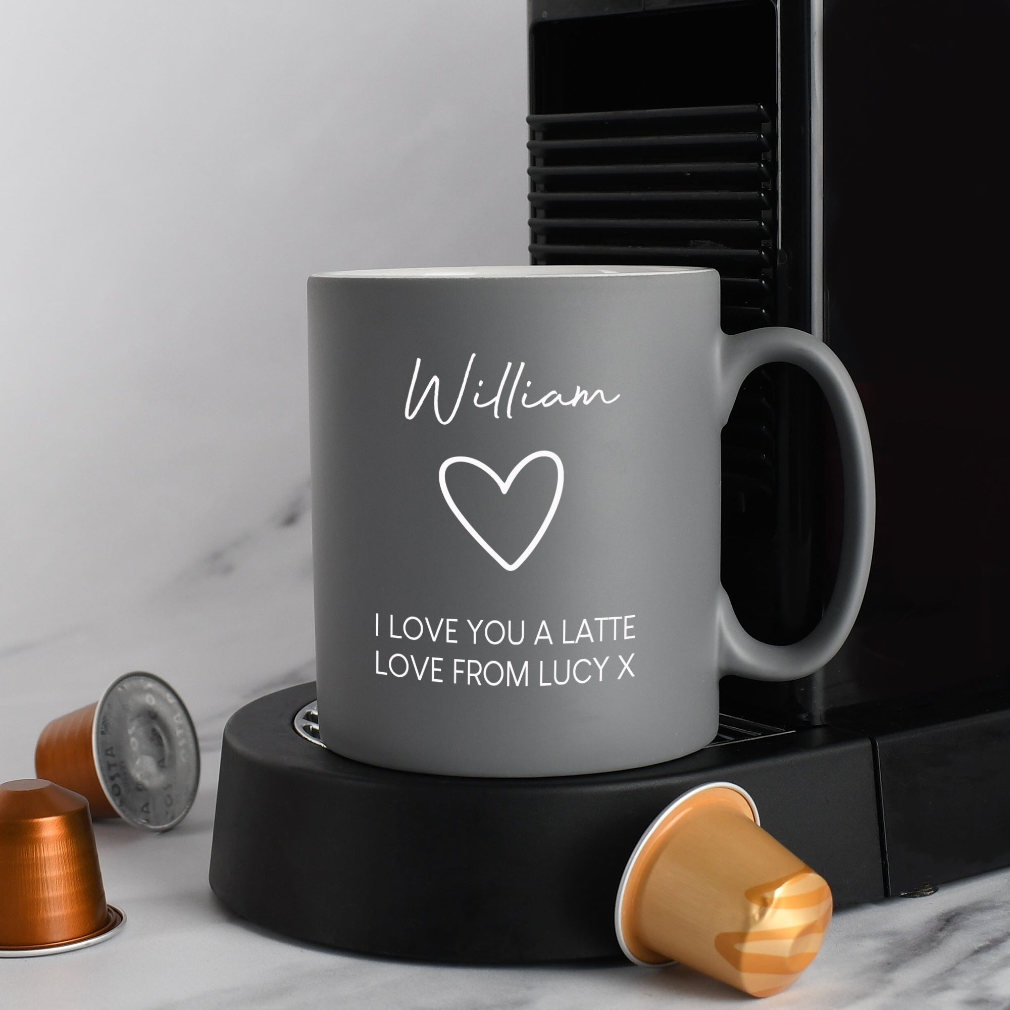 Personalised Heart Name & Message Mug - Grey - Mugs