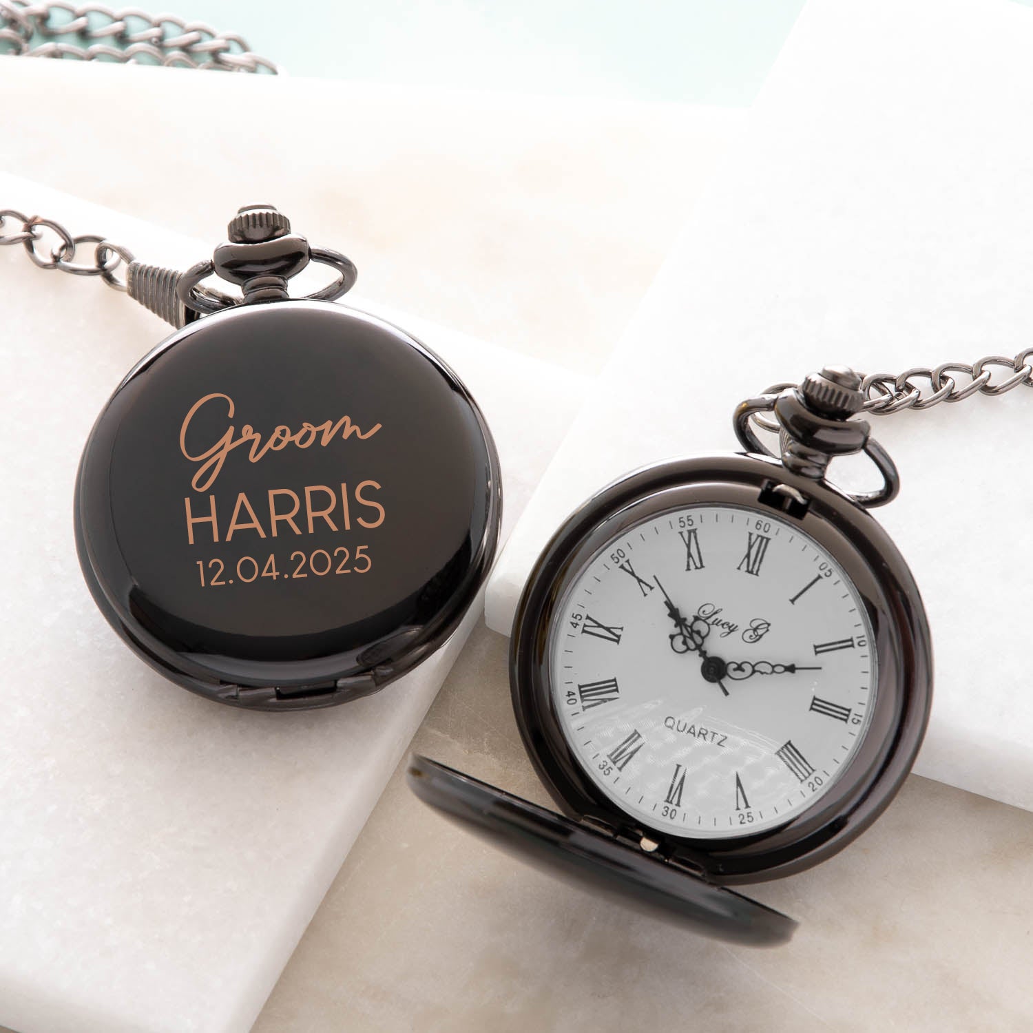 Personalised Groom Wedding Black Pocket Fob Watch - Pocket Watches