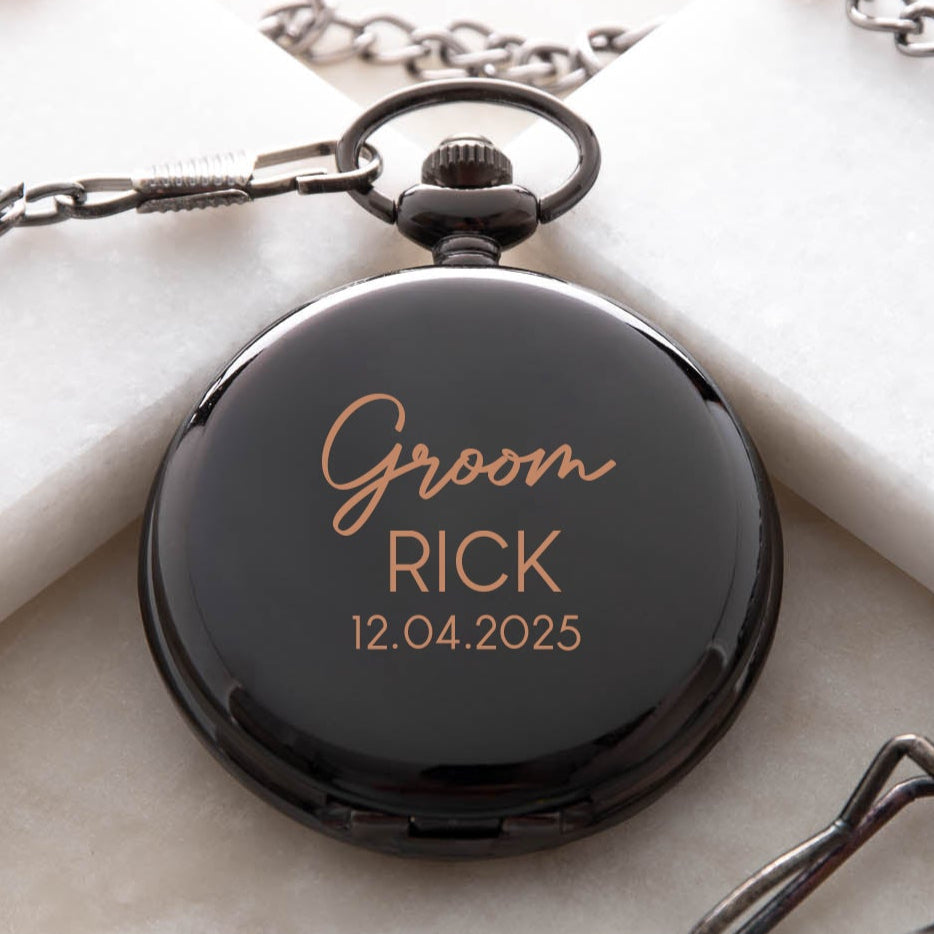 Personalised Groom Wedding Black Pocket Fob Watch - Pocket Watches